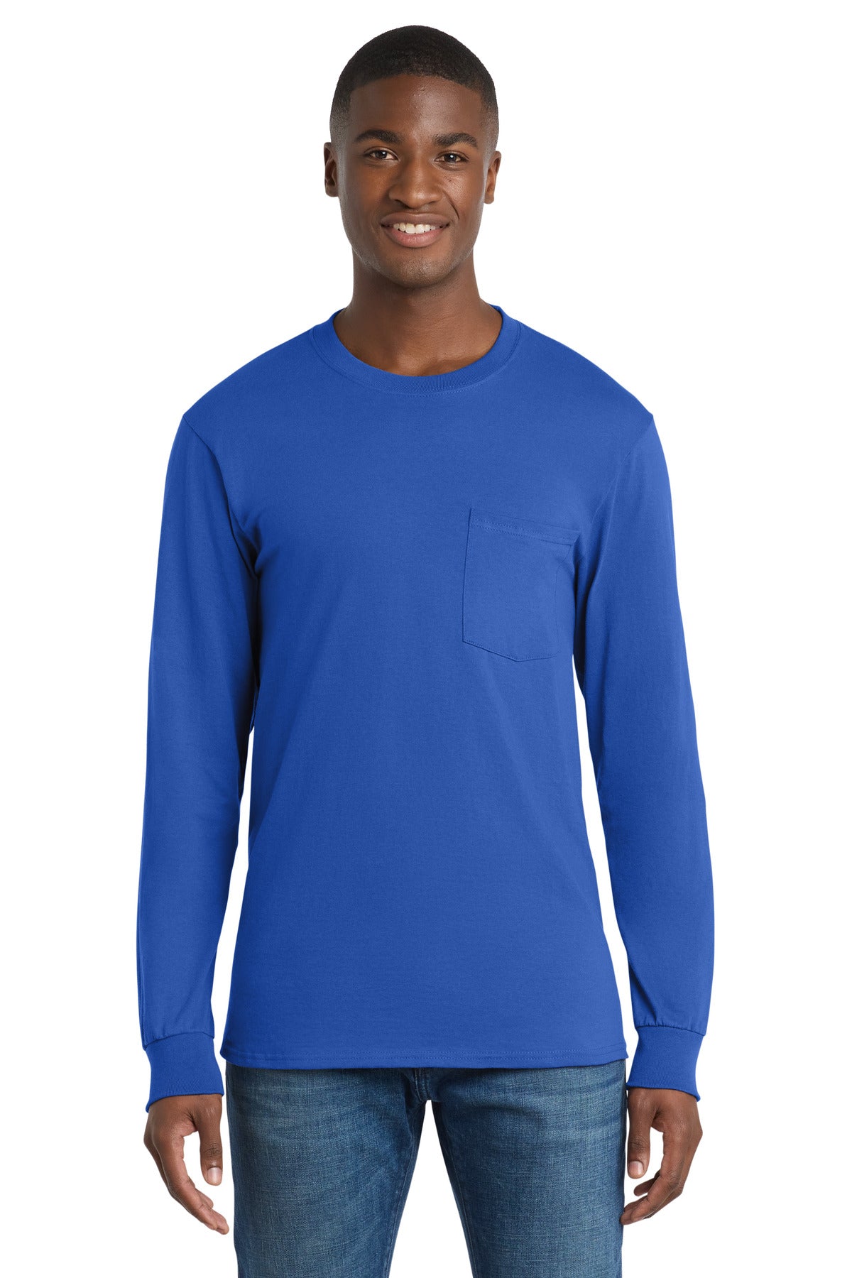 Port & Co Long Sleeve Essential Pocket Tee.  PC61LSP - Royal
