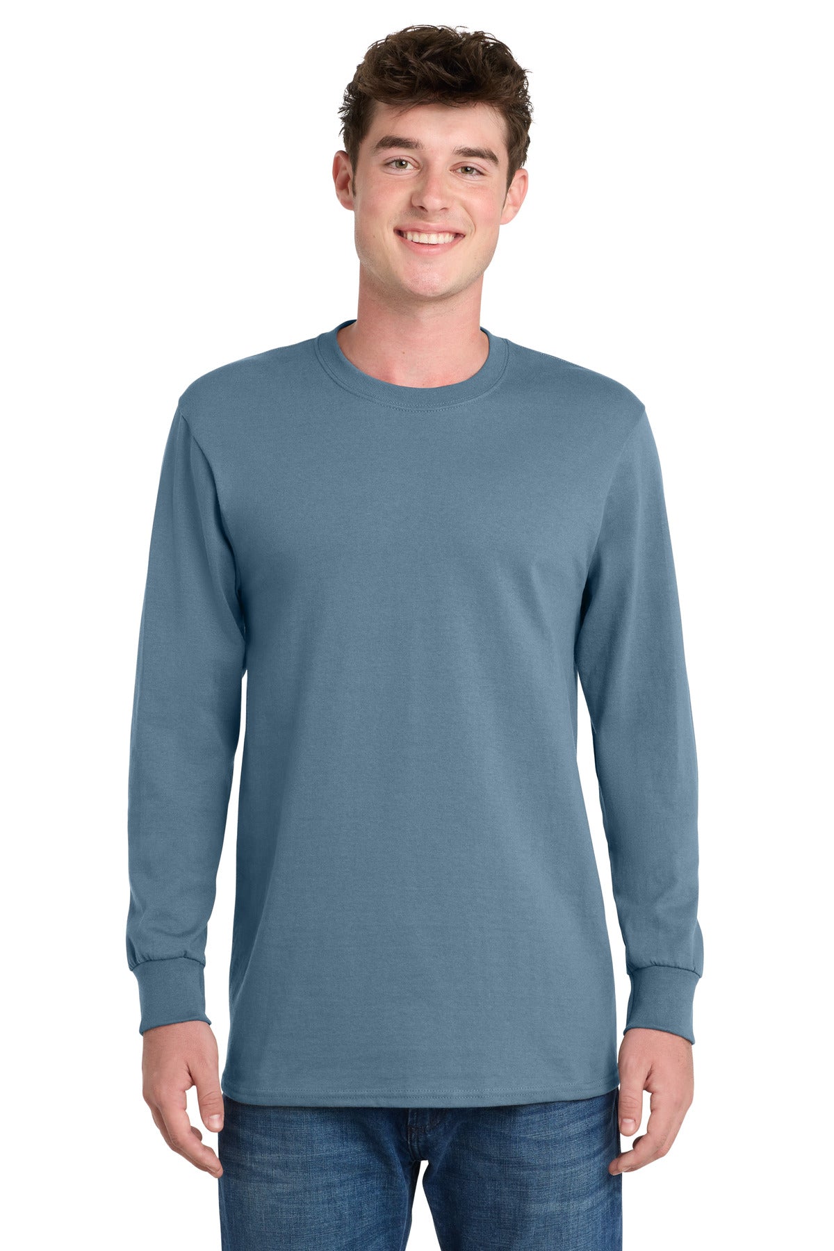Port & Co Tall Long Sleeve Essential Tee. PC61LST - Stonewashed Blue