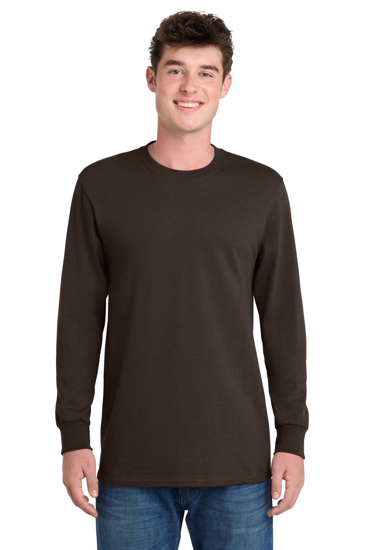 Port & Co Long Sleeve Essential Tee. PC61LS - Dark Chocolate Brown
