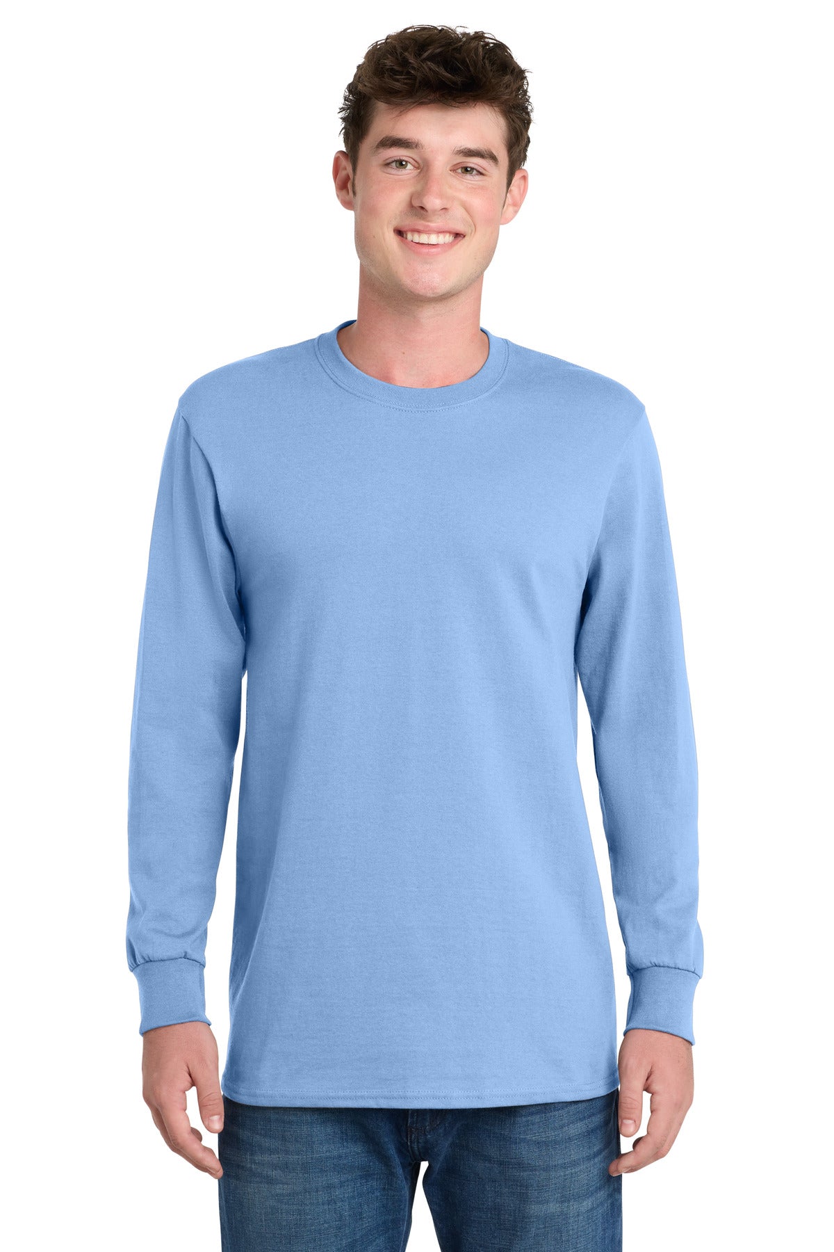 Port & Co Long Sleeve Essential Tee. PC61LS - Light Blue