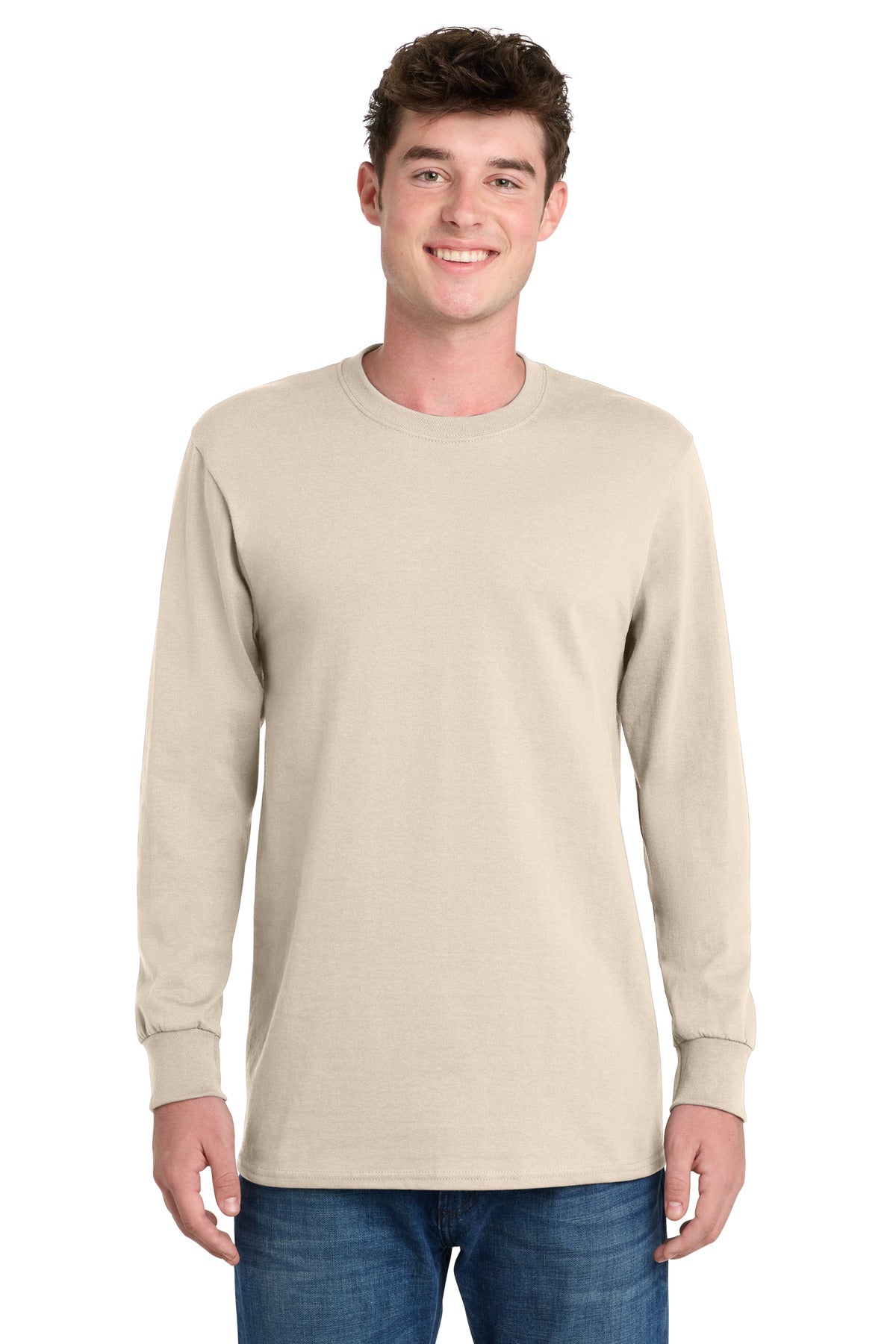 Port & Co Long Sleeve Essential Tee. PC61LS - Natural