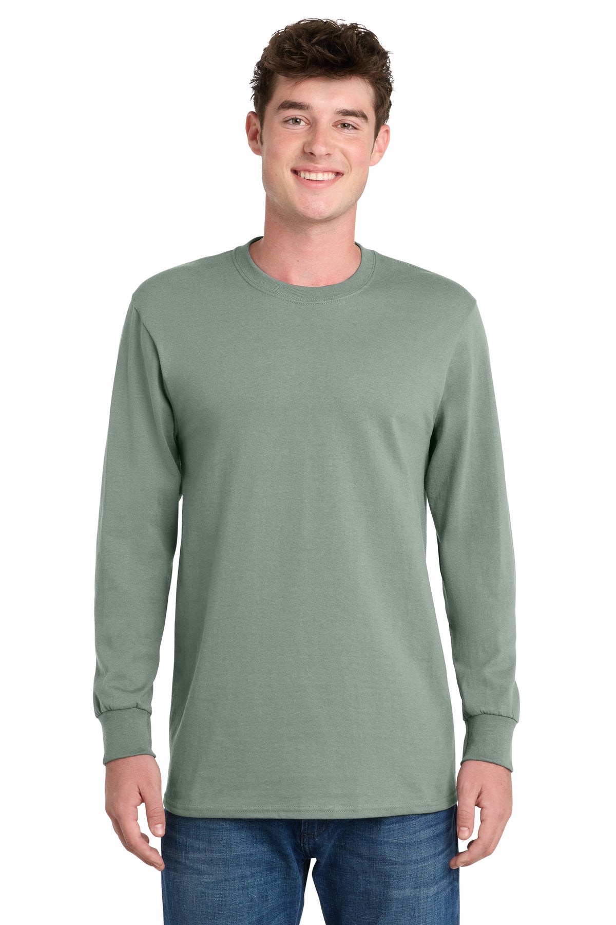 Port & Co Long Sleeve Essential Tee. PC61LS - Stonewashed Green
