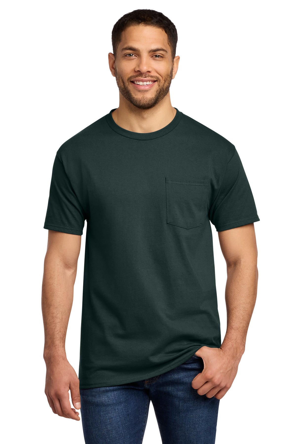 Port & Co Tall Essential Pocket Tee. PC61PT - Dark Green
