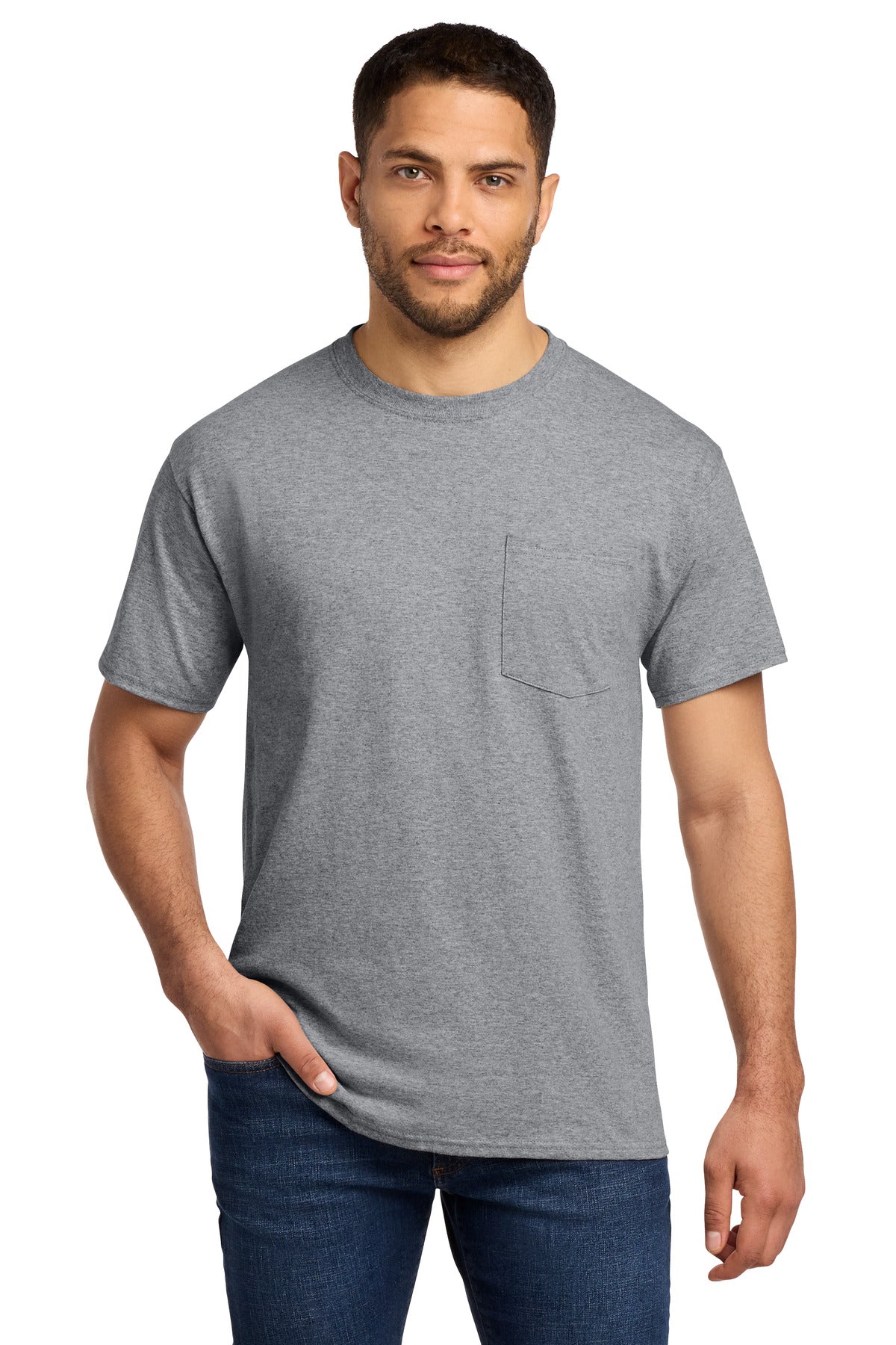 Port & Co Essential Pocket Tee. PC61P - Athletic Heather