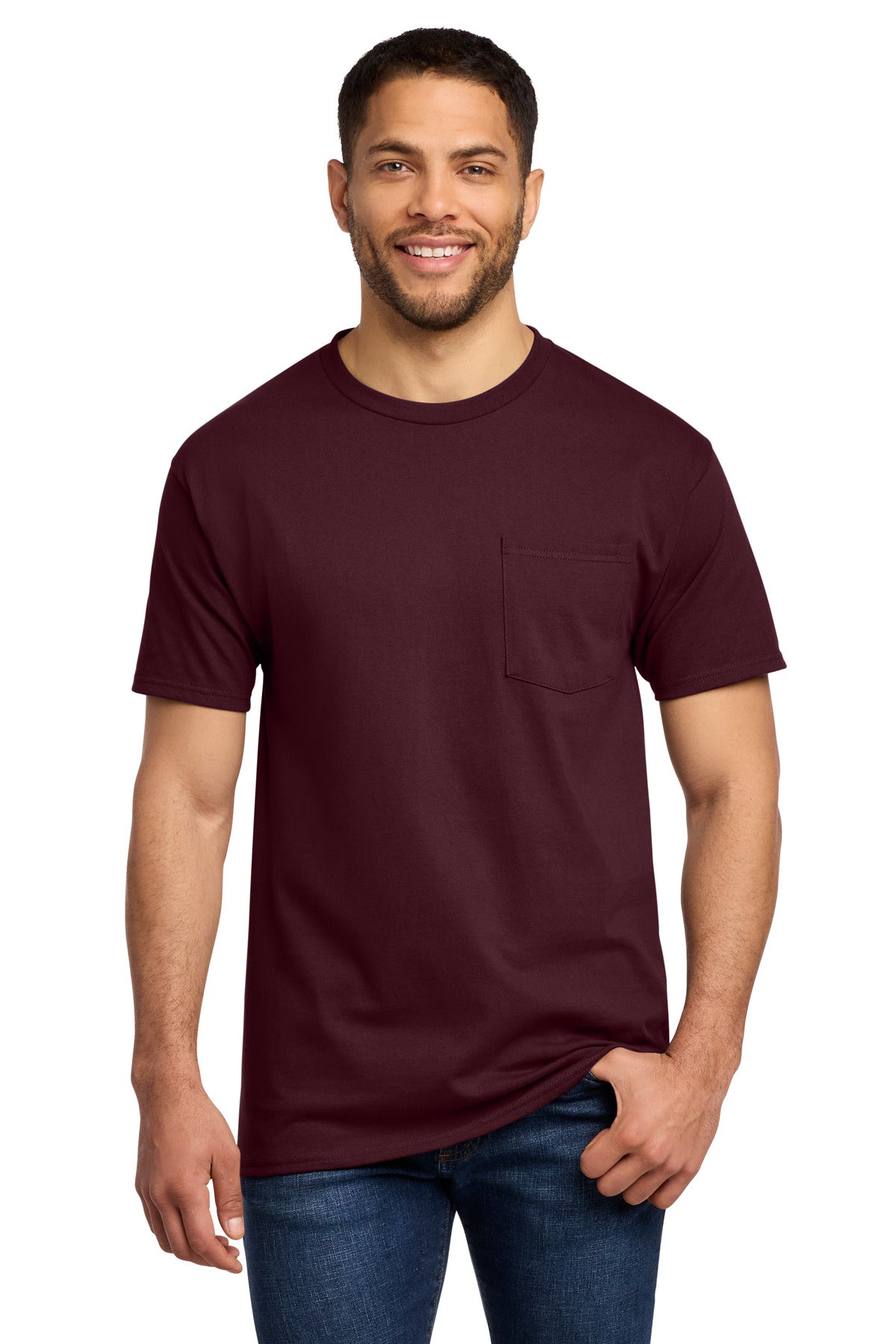 Port & Co Essential Pocket Tee. PC61P - Athletic Maroon