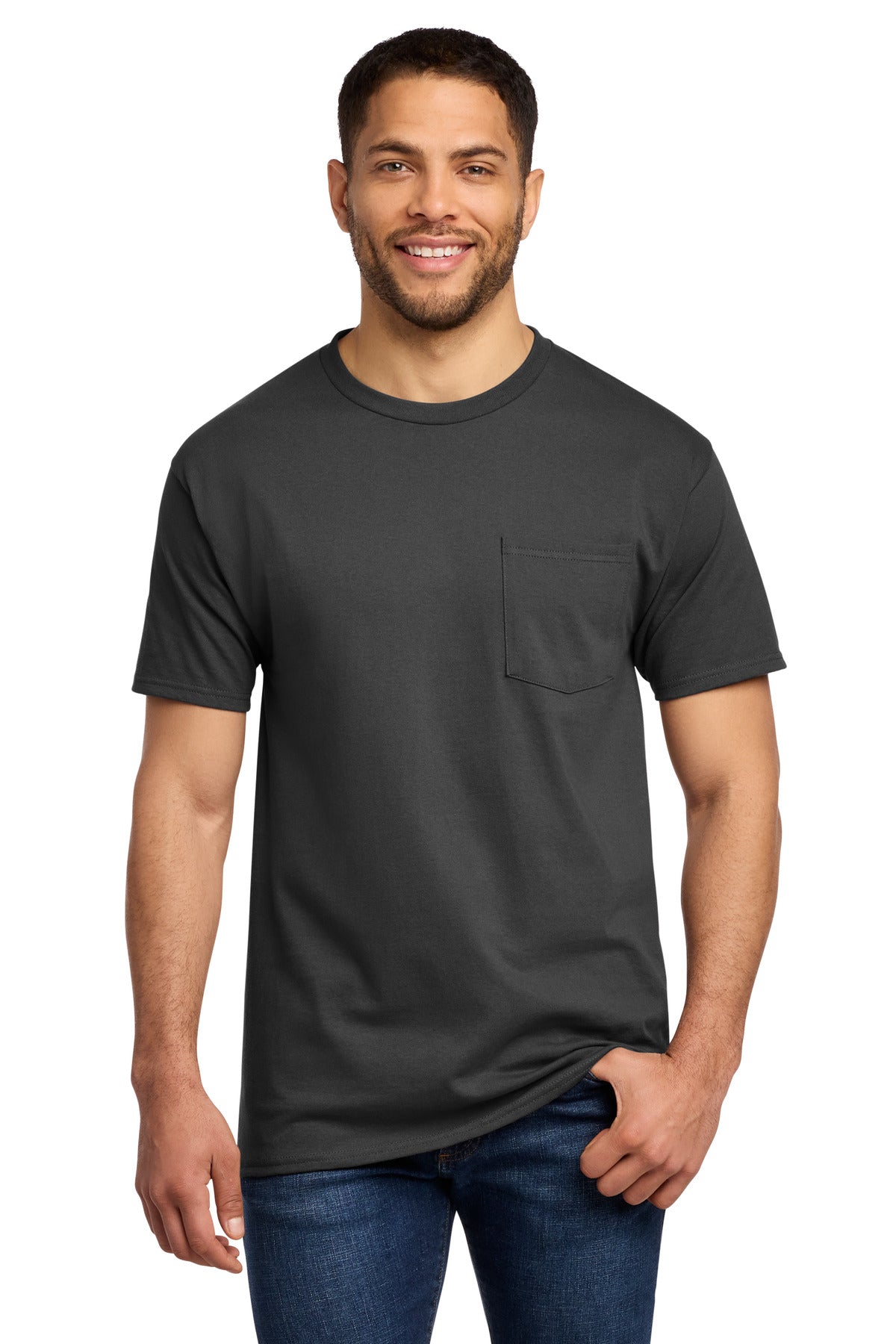 Port & Co Essential Pocket Tee. PC61P - Charcoal