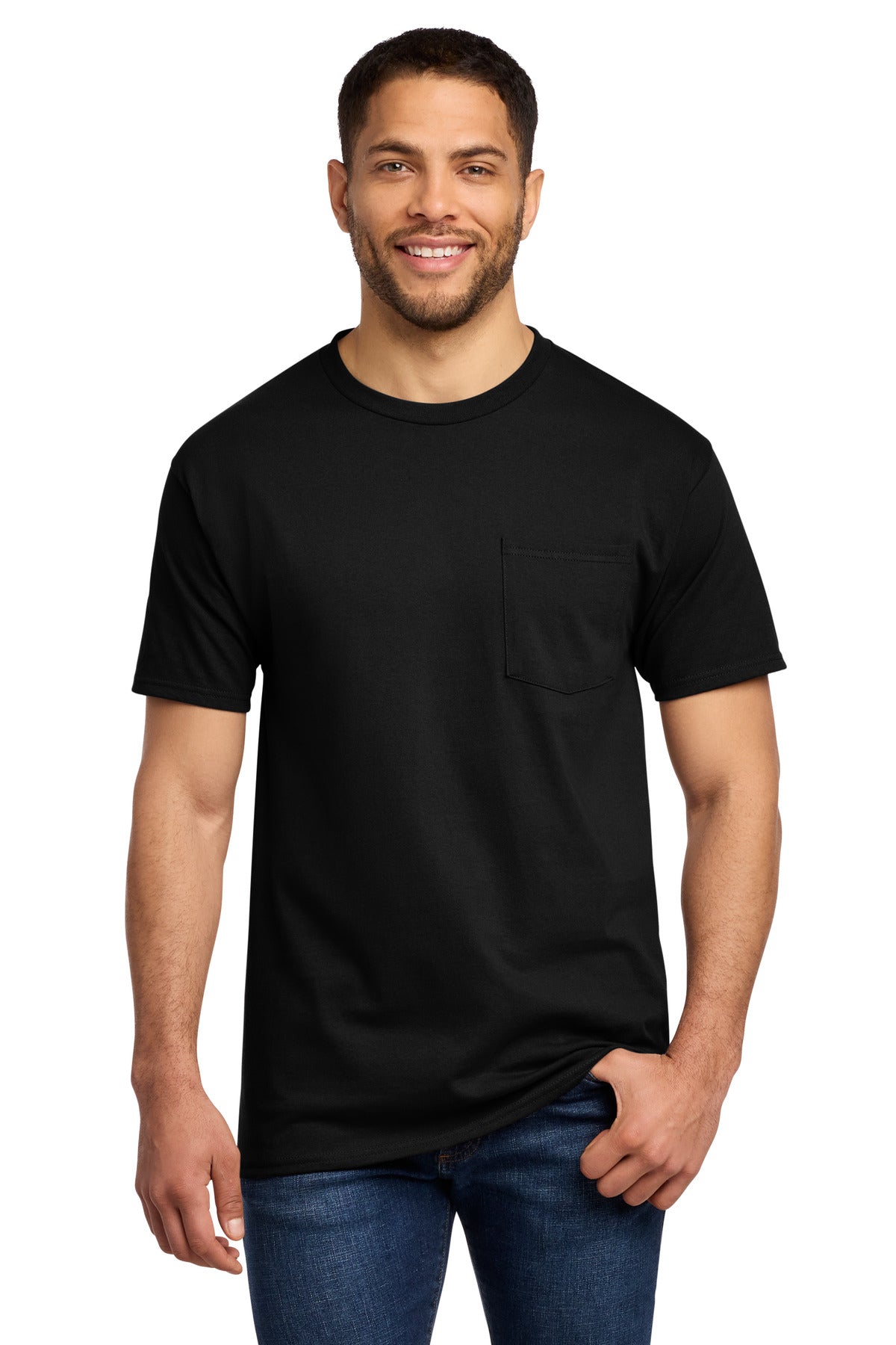 Port & Co Essential Pocket Tee. PC61P - Jet Black