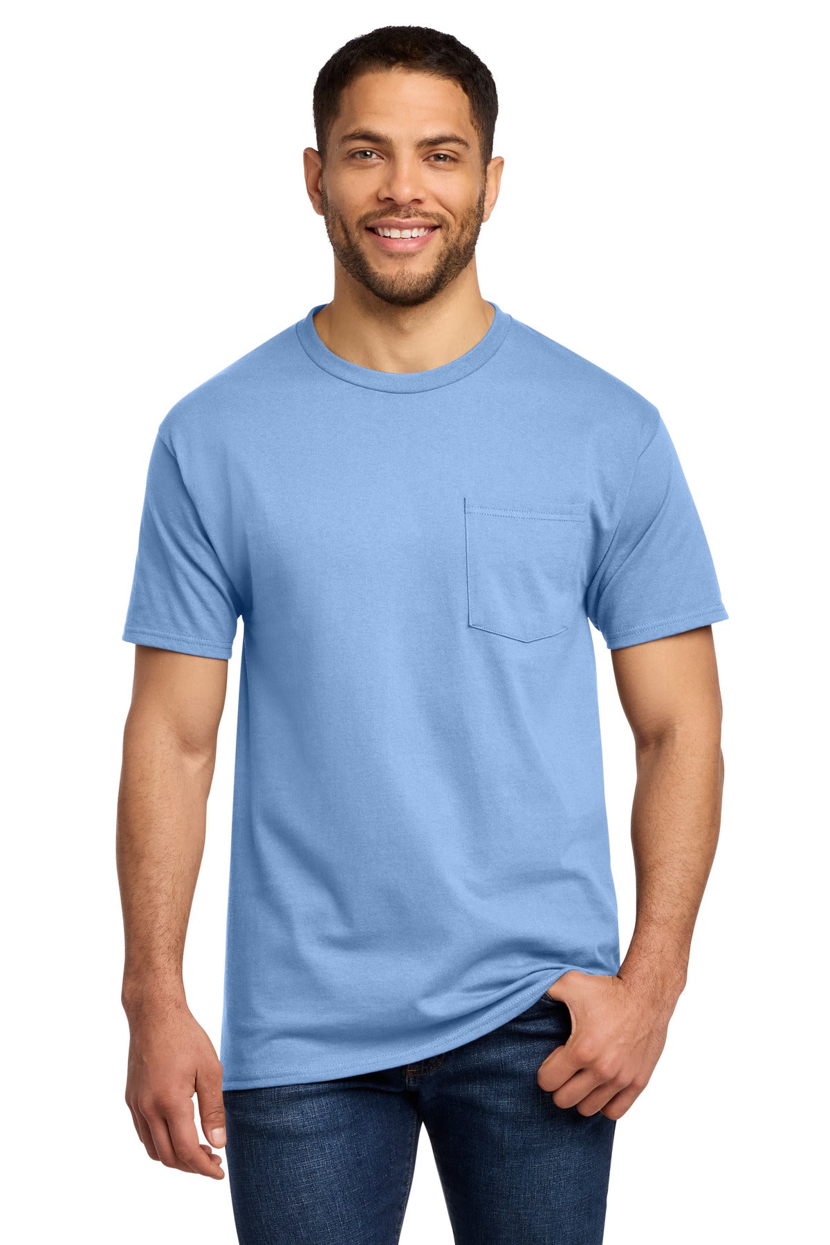 Port & Co Essential Pocket Tee. PC61P - Light Blue