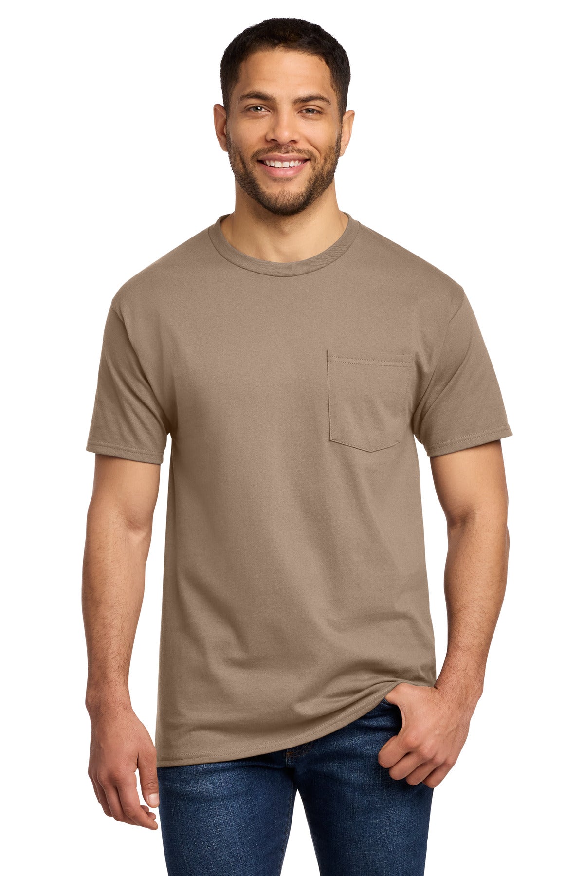 Port & Co Essential Pocket Tee. PC61P - Sand