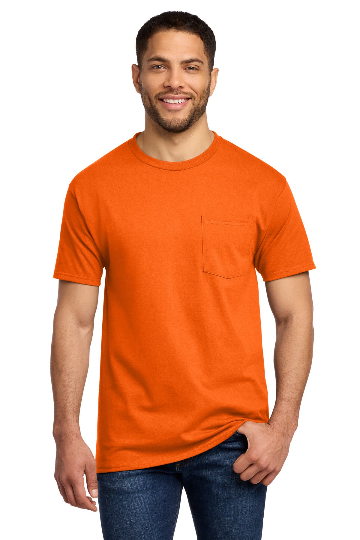 Port & Co Essential Pocket Tee. PC61P - S. Orange