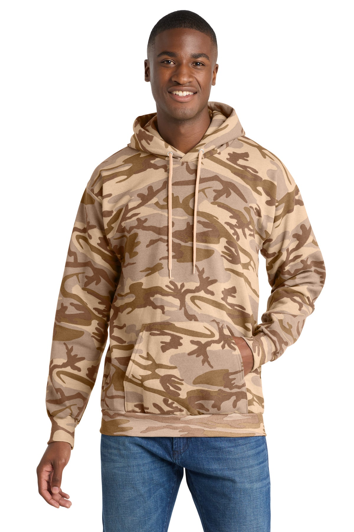 Port & Co Core Fleece Camo Pullover Hooded Sweatshirt. PC78HC - Desert Camo