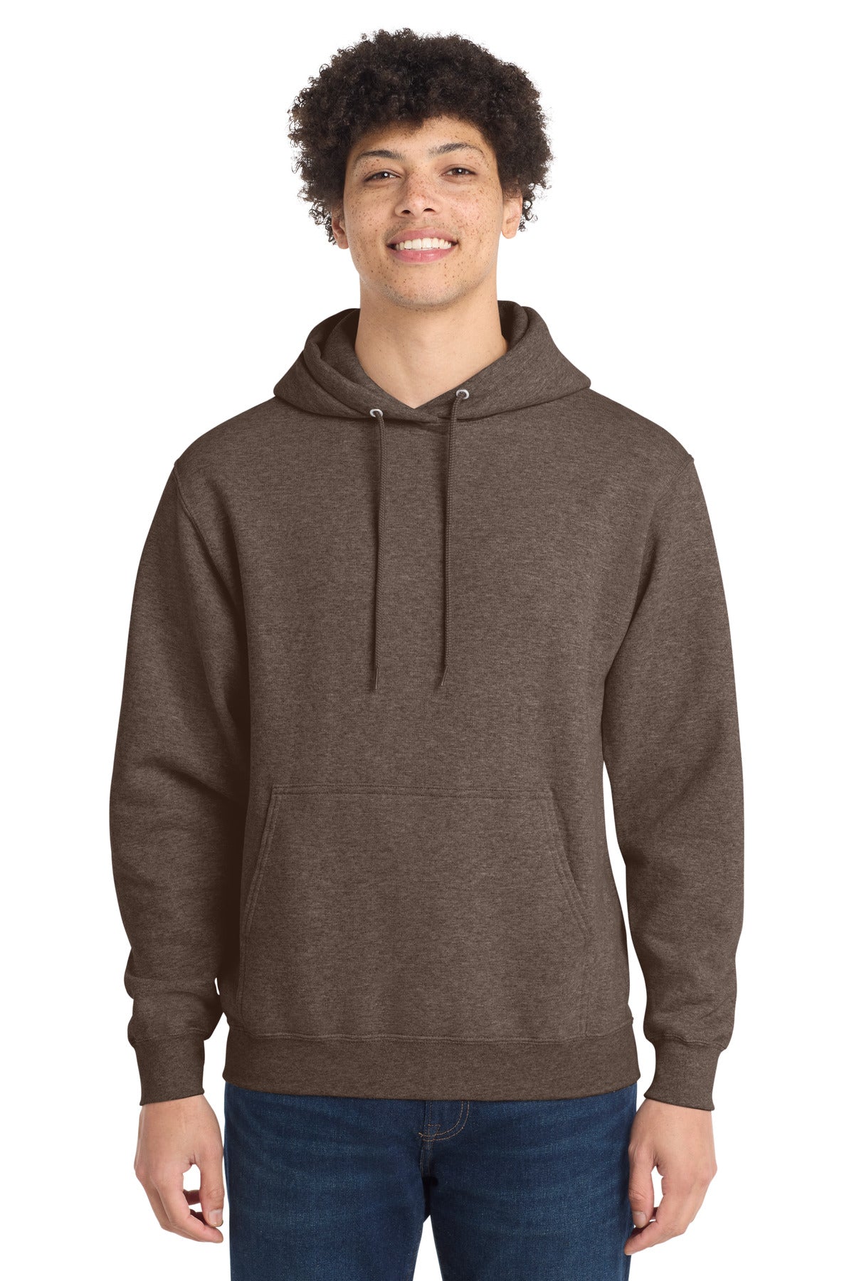 Port & Co Core Fleece Pullover Hooded Sweatshirt. PC78H - Heather Dark Chocolate Brown