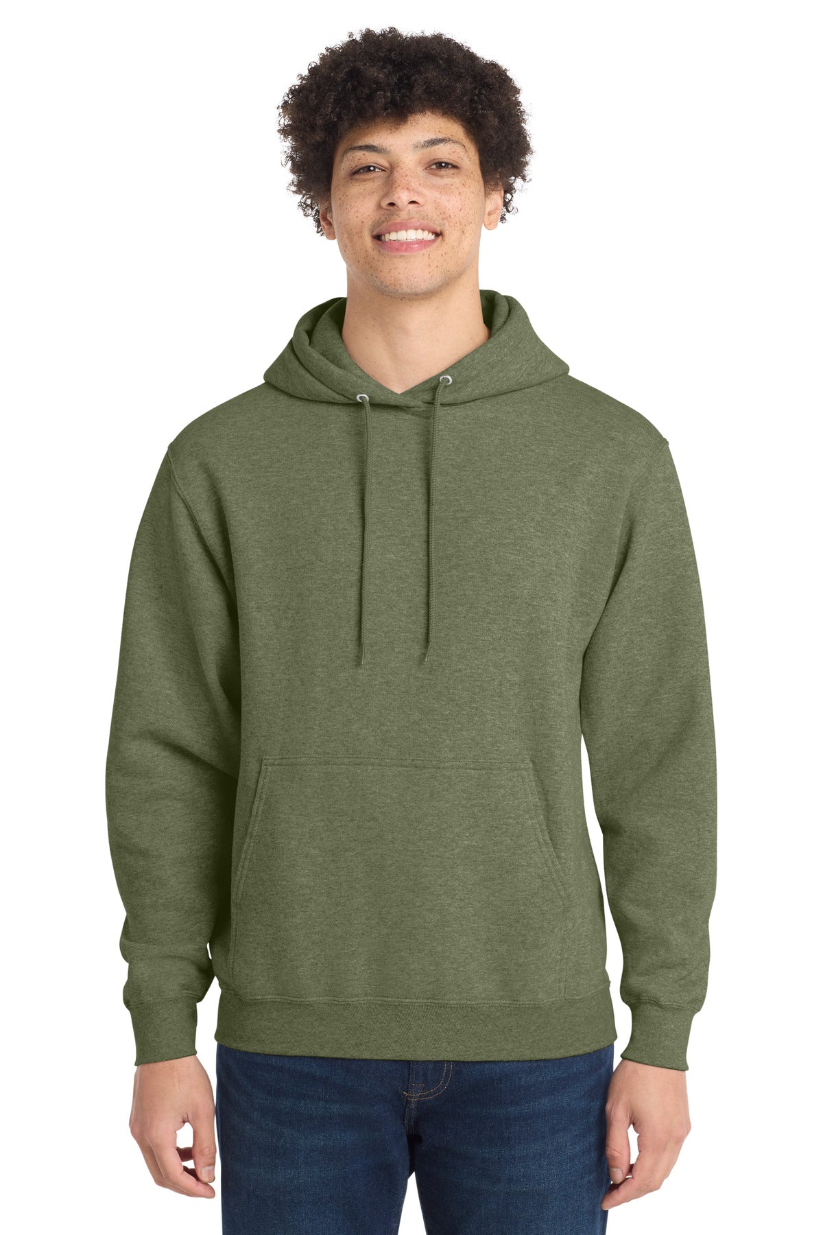 Port & Co Core Fleece Pullover Hooded Sweatshirt. PC78H - Olive Drab Green Heather