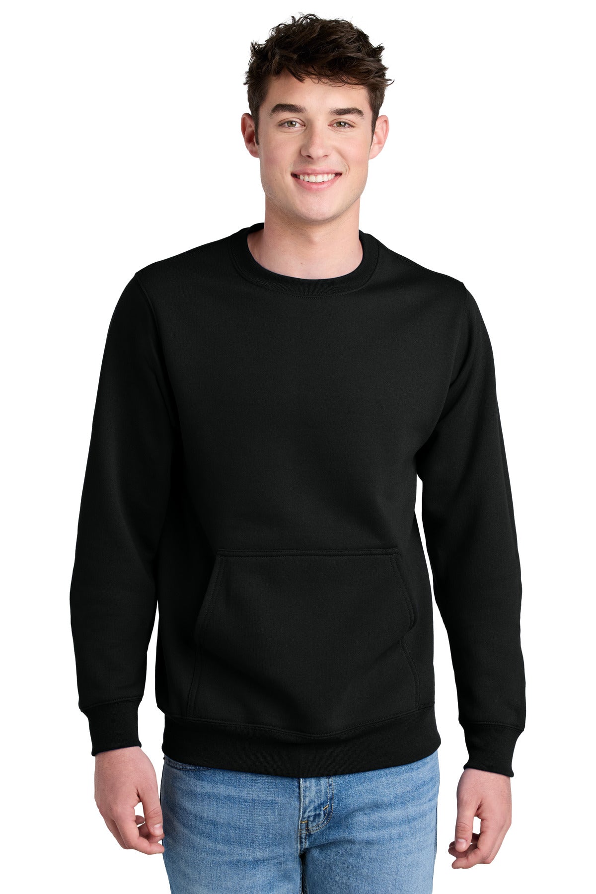 Port & Co Core Fleece Crewneck Pocket Sweatshirt PC78PKT - Jet Black