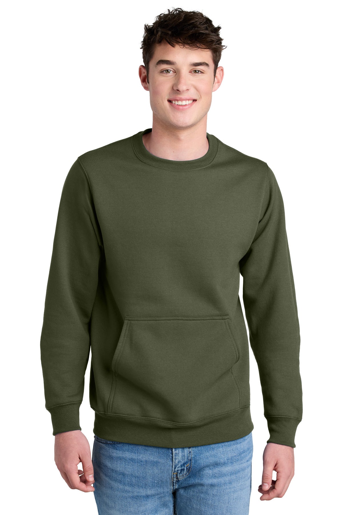 Port & Co Core Fleece Crewneck Pocket Sweatshirt PC78PKT - Olive Drab Green