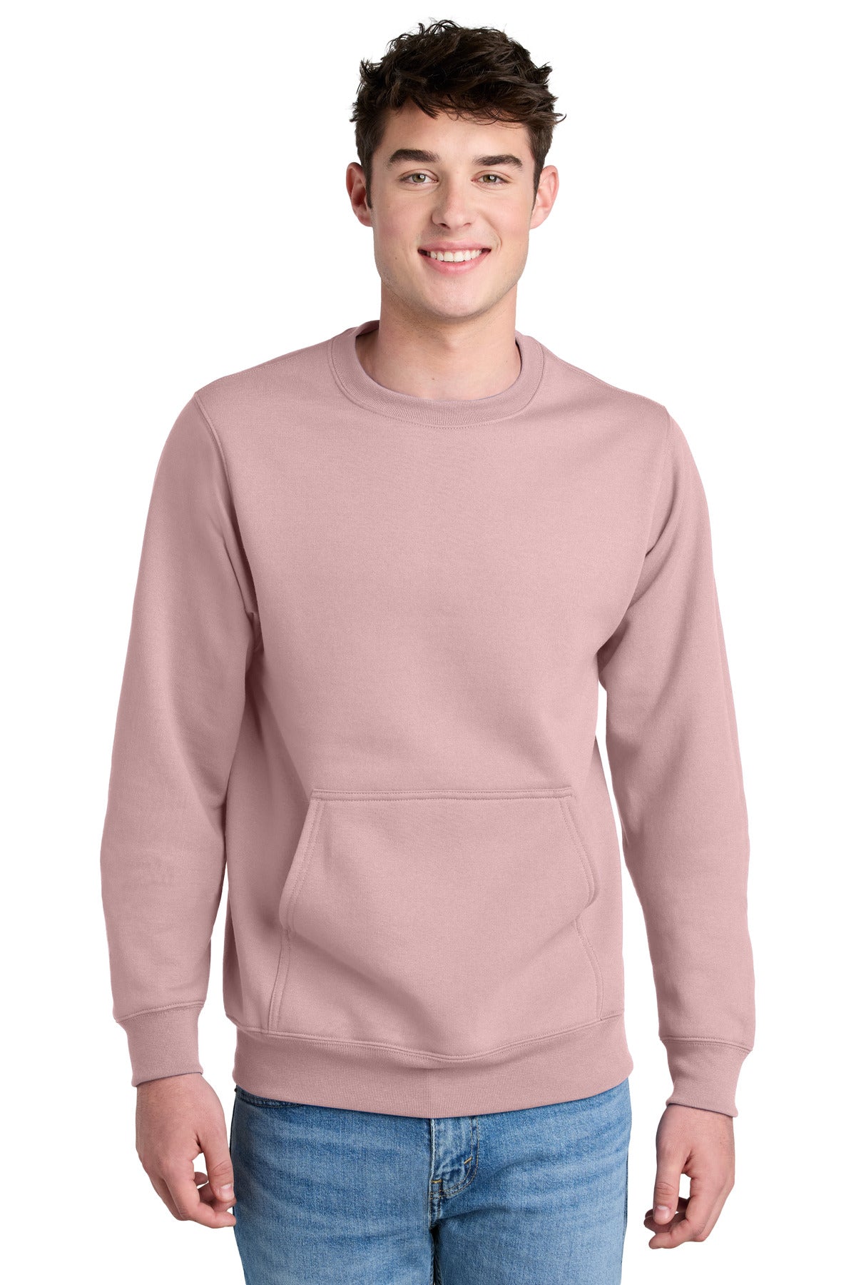 Port & Co Core Fleece Crewneck Pocket Sweatshirt PC78PKT - Pale Blush