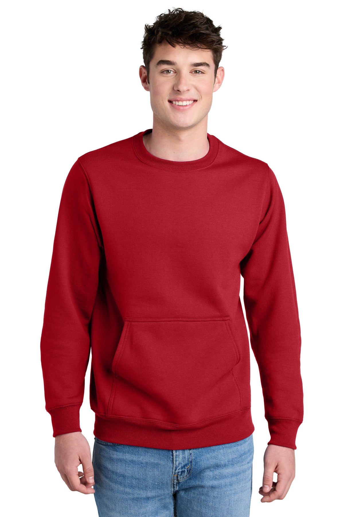 Port & Co Core Fleece Crewneck Pocket Sweatshirt PC78PKT - Red