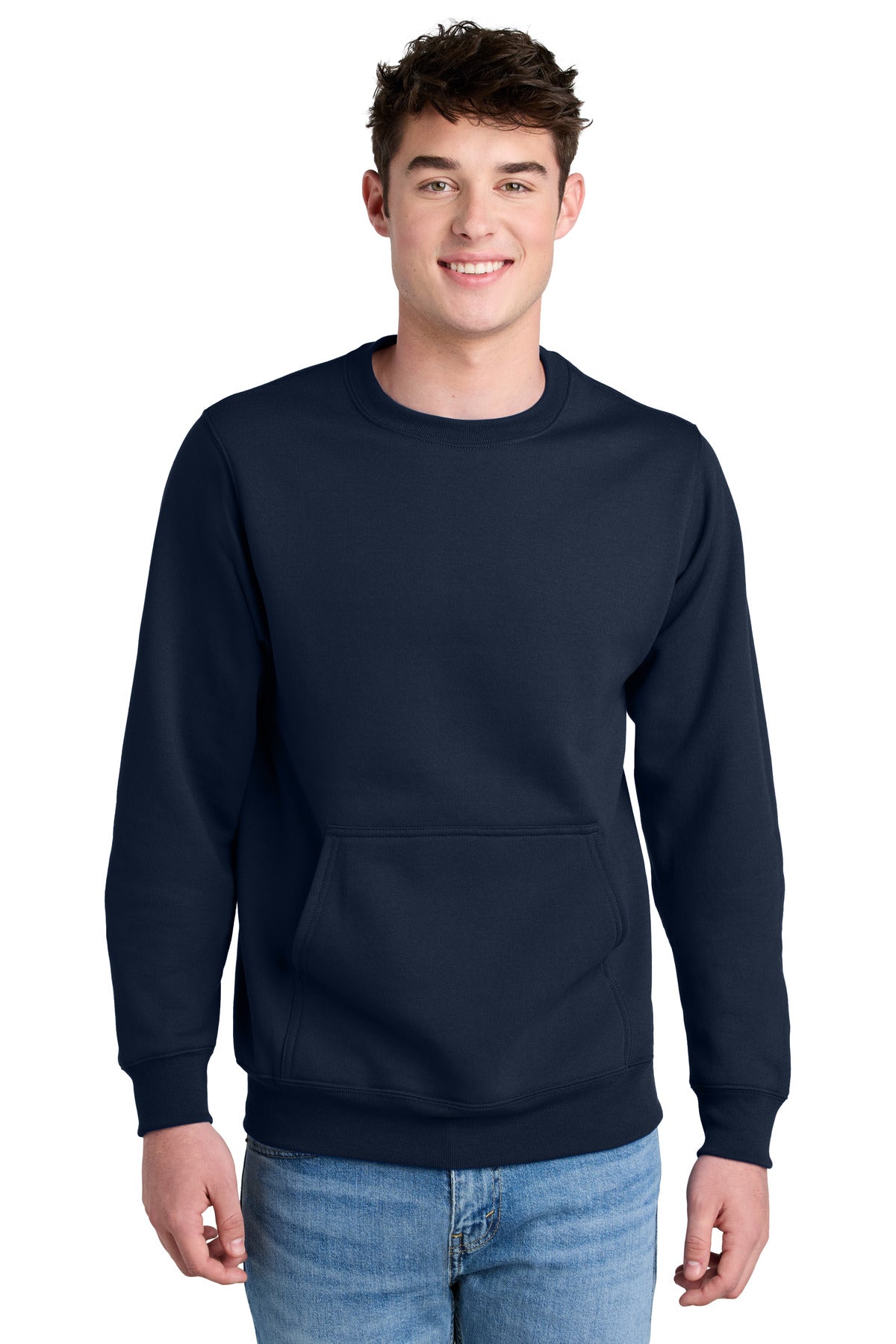 Port & Co Core Fleece Crewneck Pocket Sweatshirt PC78PKT - True Navy