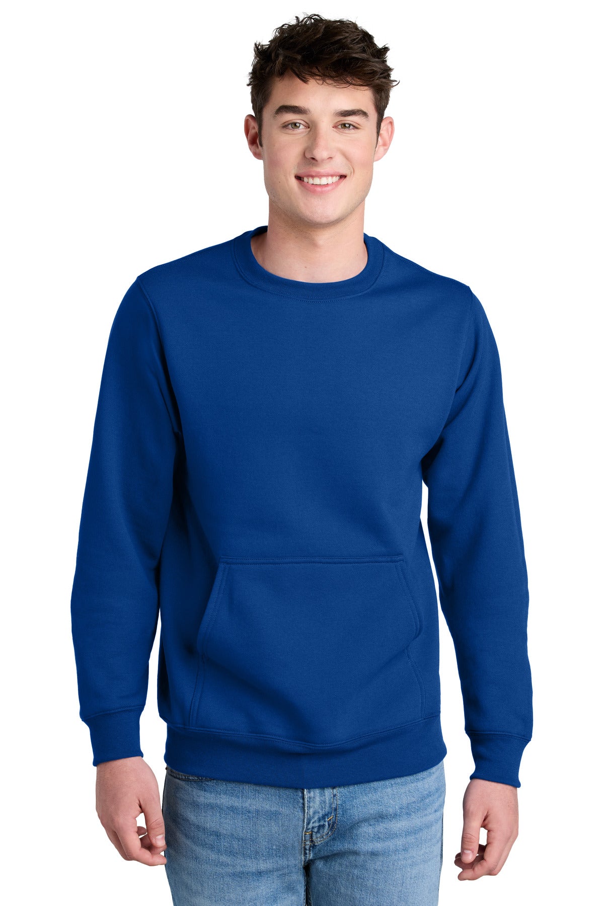 Port & Co Core Fleece Crewneck Pocket Sweatshirt PC78PKT - True Royal
