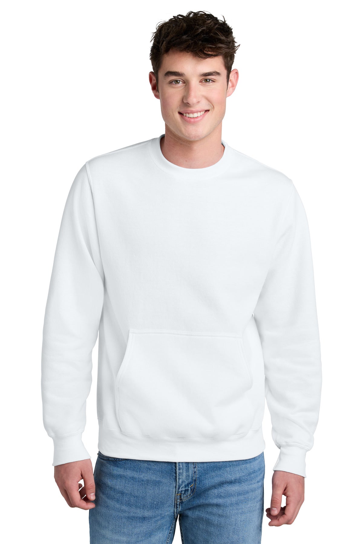 Port & Co Core Fleece Crewneck Pocket Sweatshirt PC78PKT - White