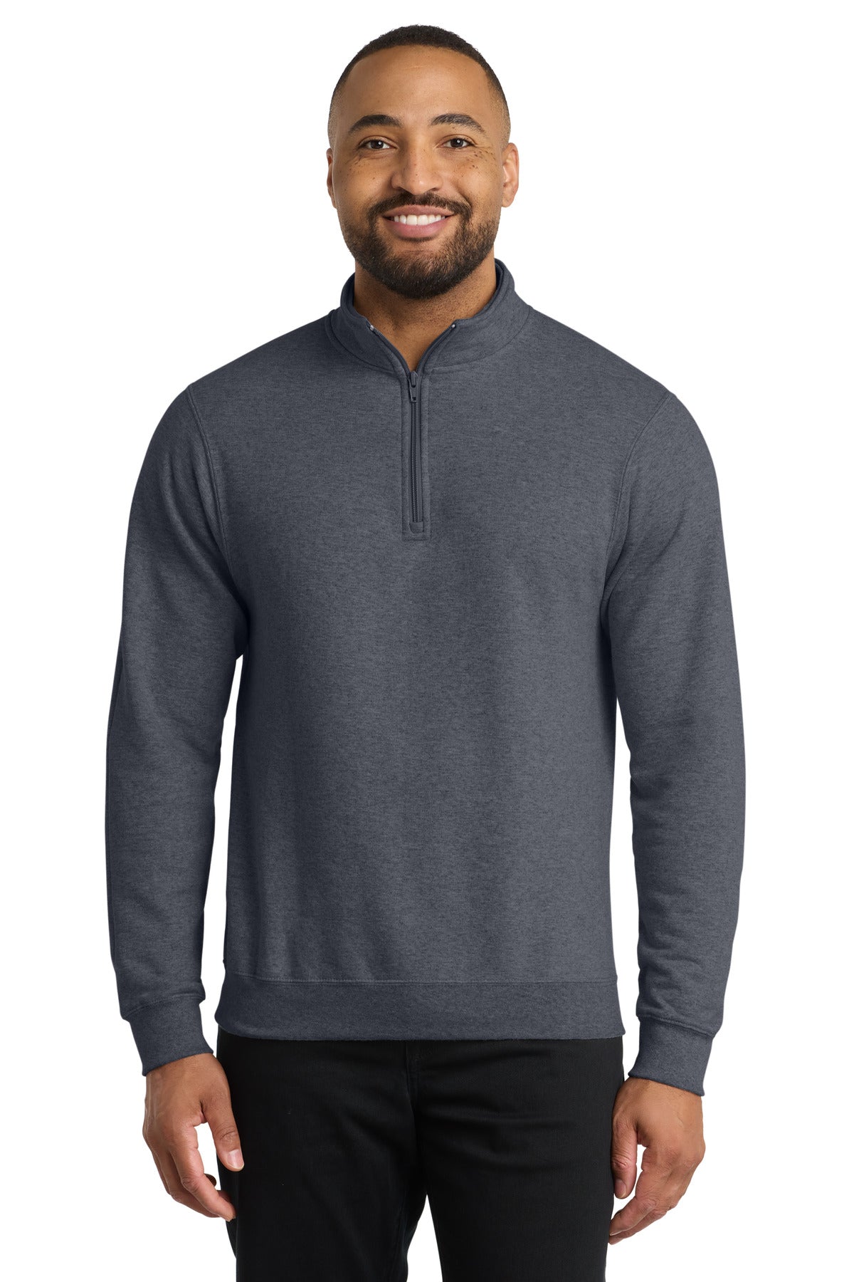 Port & Co Core Fleece 1/4-Zip Pullover Sweatshirt PC78Q - Heather Navy
