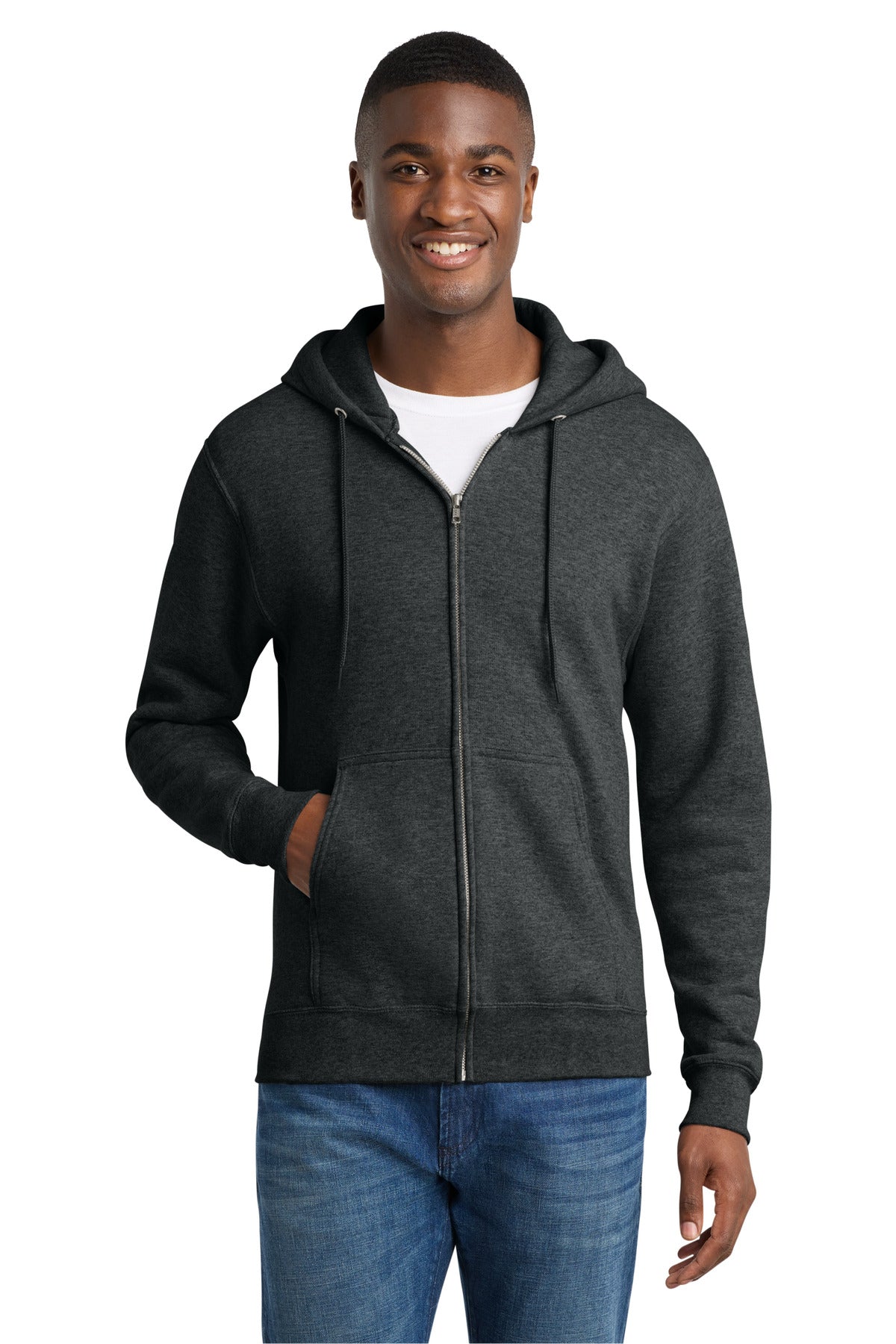 Port & Co Core Fleece Full-Zip Hooded Sweatshirt. PC78ZH - Black Heather