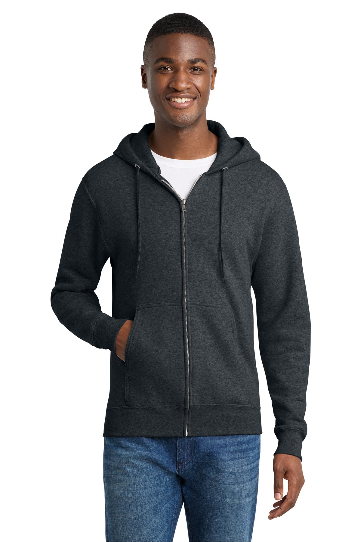 Port & Co Core Fleece Full-Zip Hooded Sweatshirt. PC78ZH - Dark Heather Grey