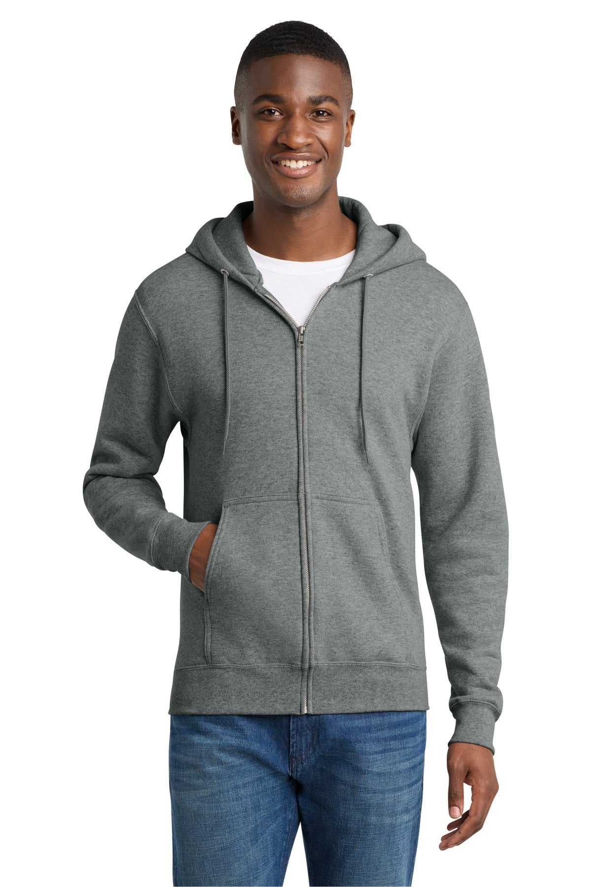 Port & Co Core Fleece Full-Zip Hooded Sweatshirt. PC78ZH - Graphite Heather
