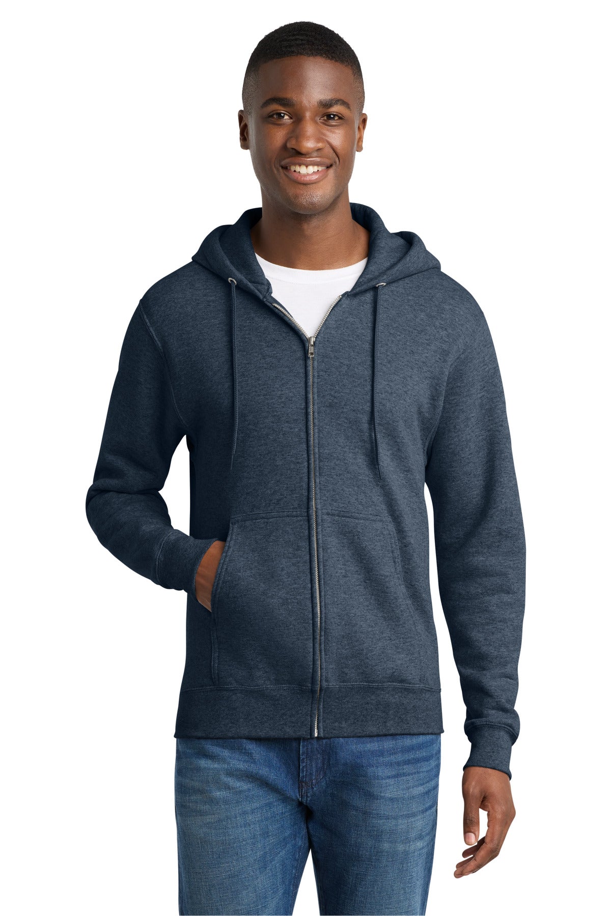 Port & Co Core Fleece Full-Zip Hooded Sweatshirt. PC78ZH - Heather Navy