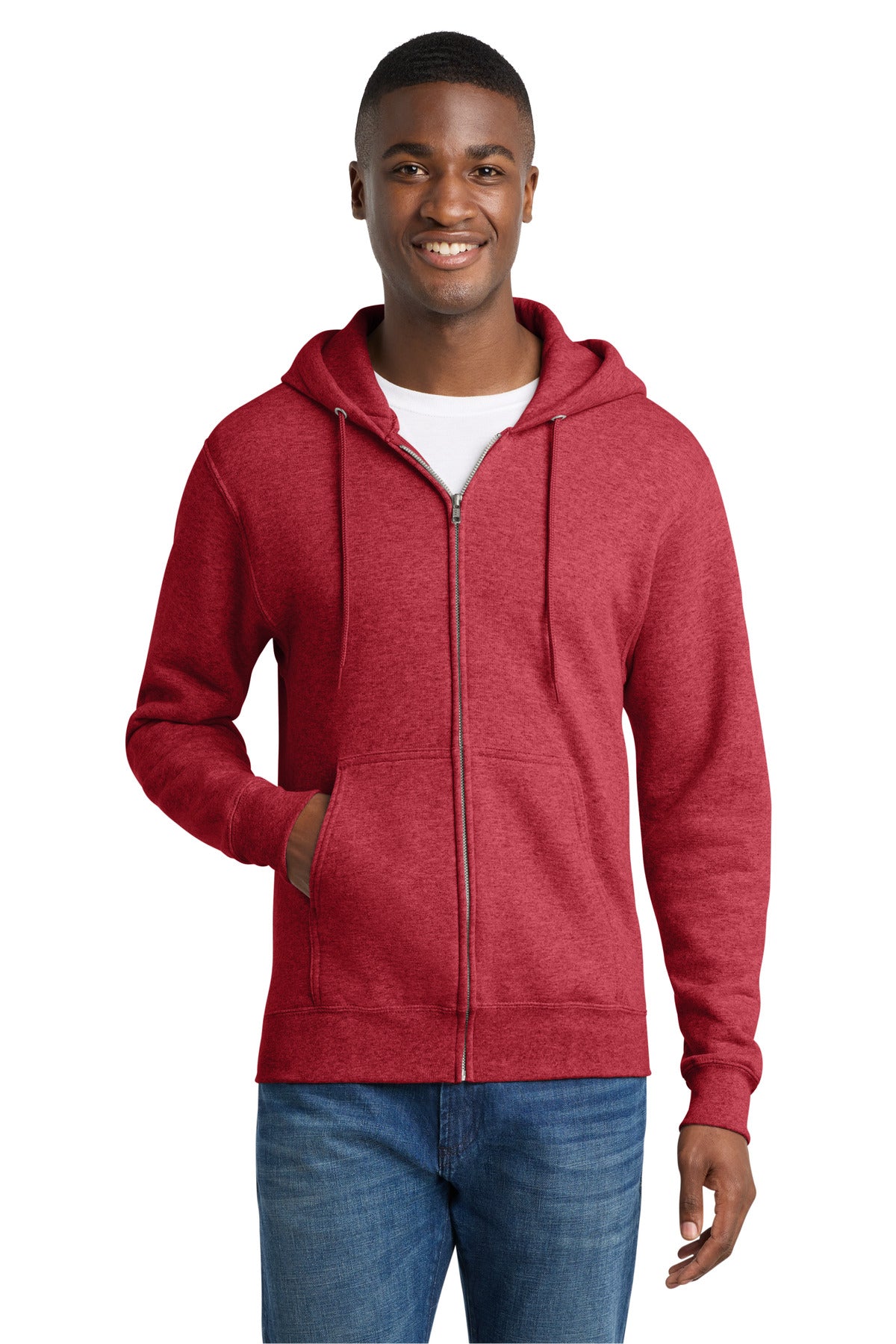 Port & Co Core Fleece Full-Zip Hooded Sweatshirt. PC78ZH - Heather Red