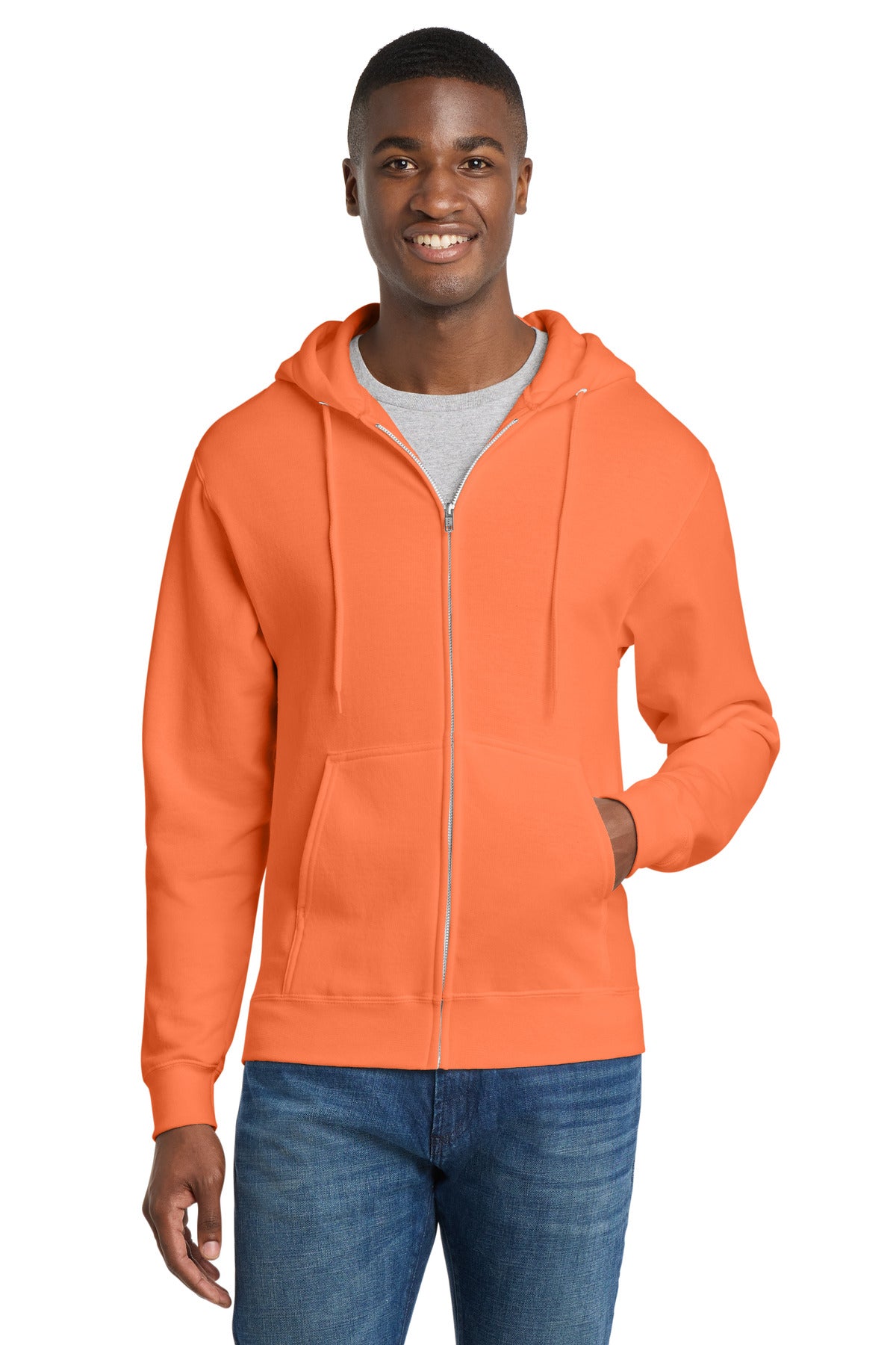Port & Co Core Fleece Full-Zip Hooded Sweatshirt. PC78ZH - Neon Orange
