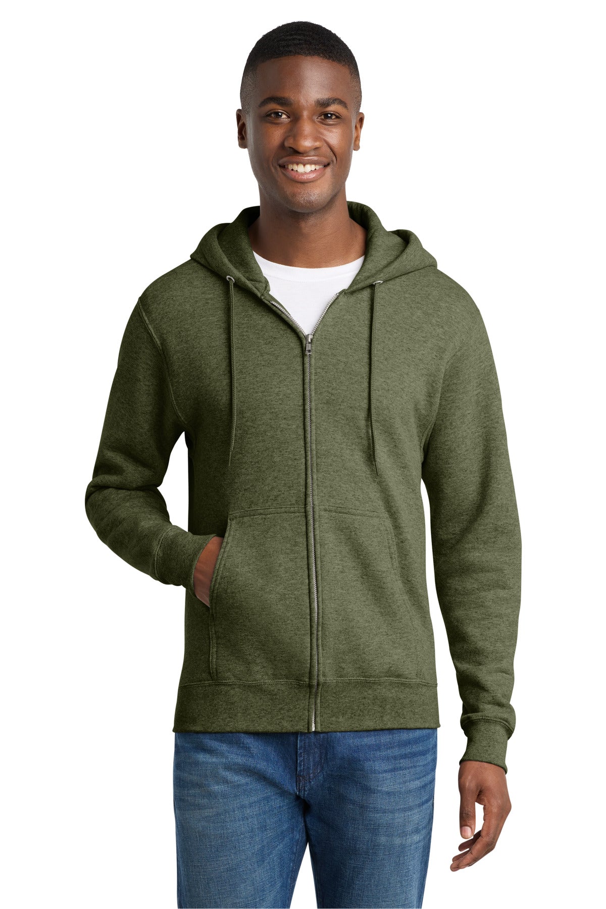 Port & Co Core Fleece Full-Zip Hooded Sweatshirt. PC78ZH - Olive Drab Green Heather