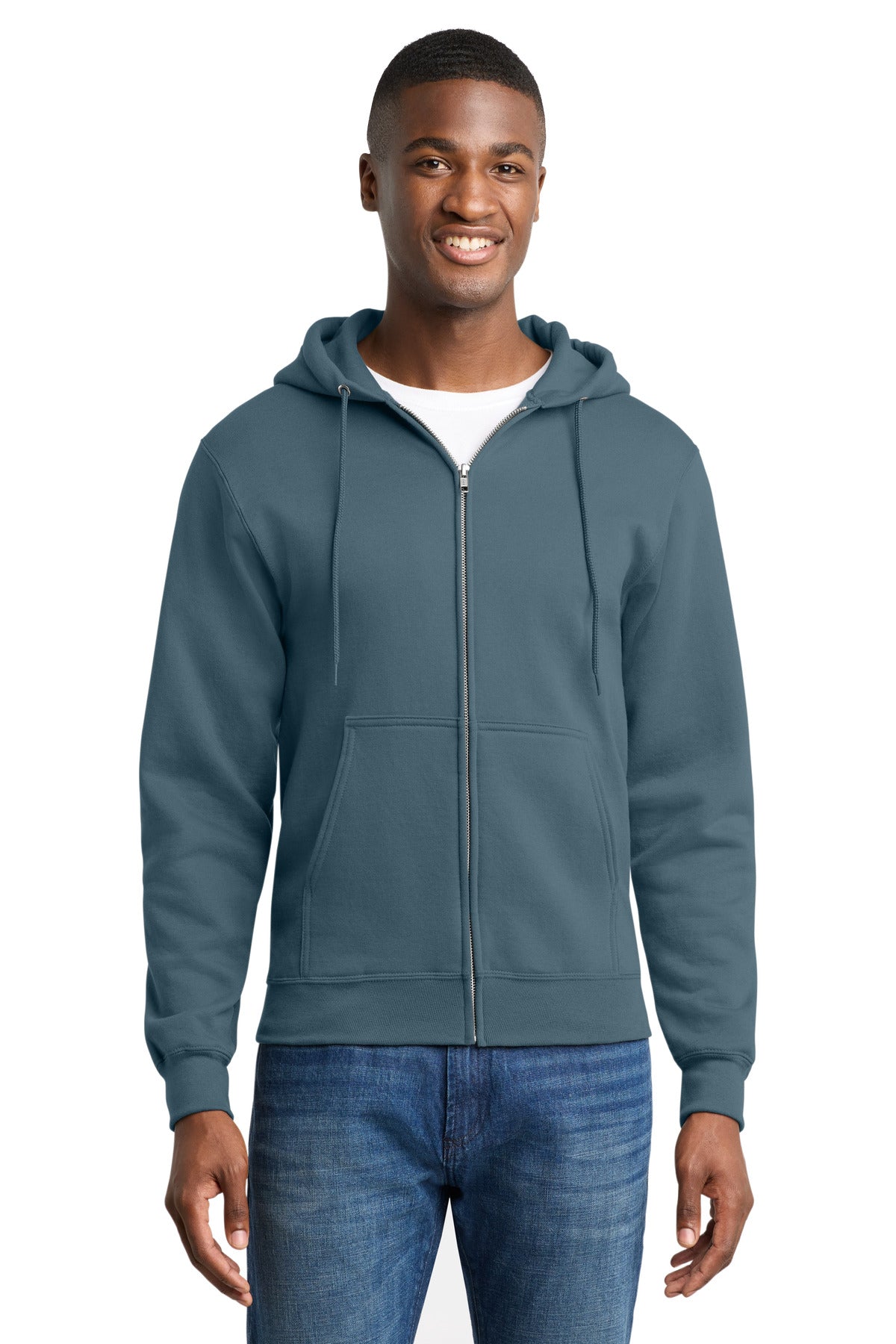 Port & Co Core Fleece Full-Zip Hooded Sweatshirt. PC78ZH - Steel Blue