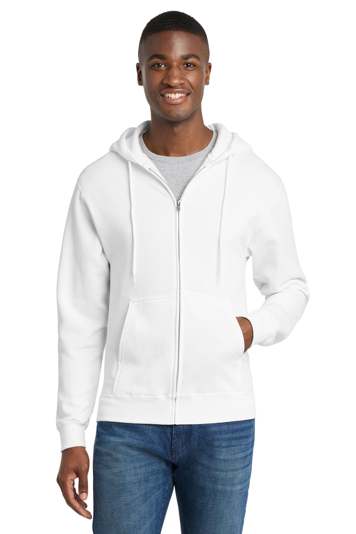 Port & Co Core Fleece Full-Zip Hooded Sweatshirt. PC78ZH - White