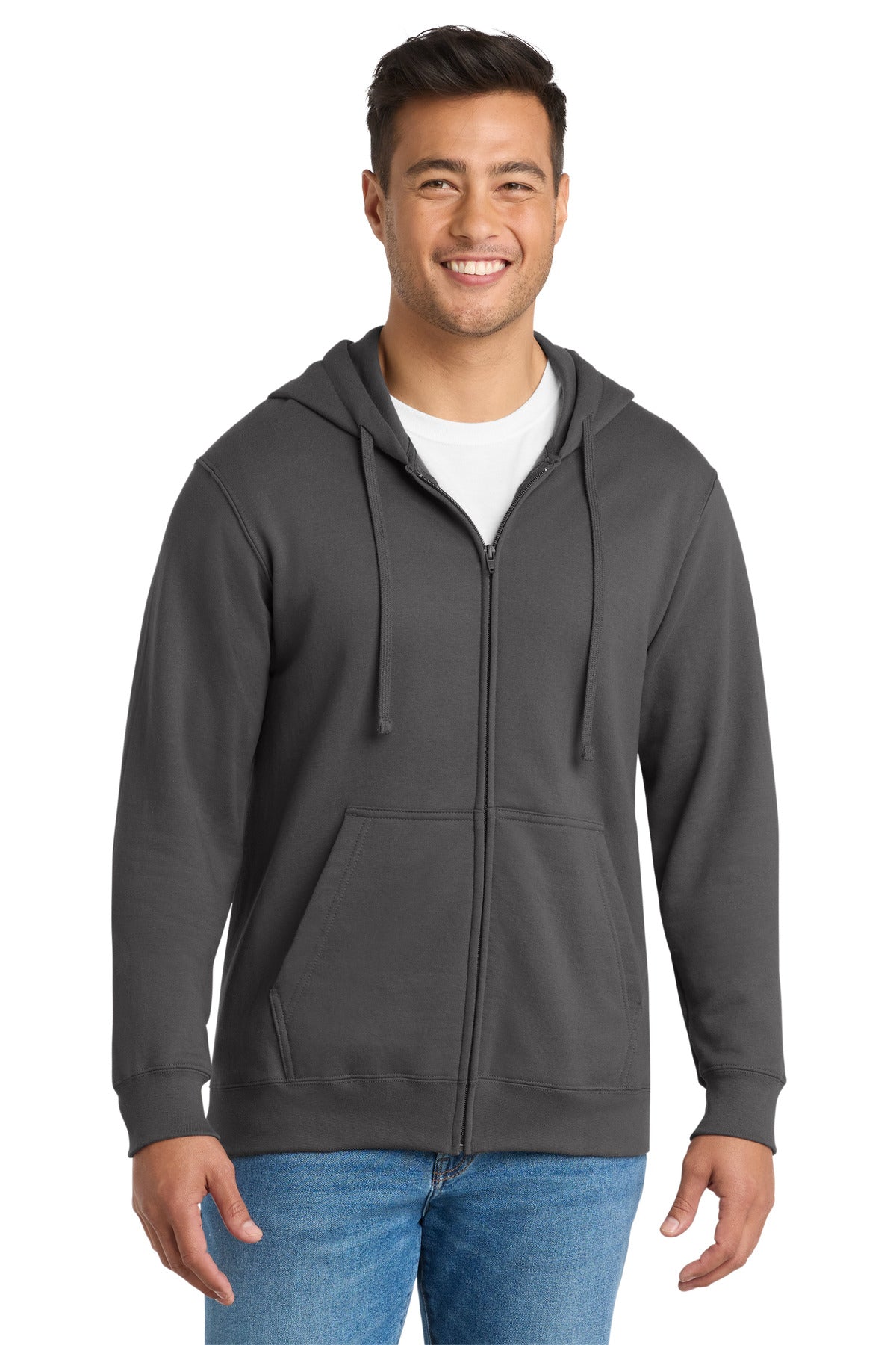 Port & Co Fan Favorite Fleece Full-Zip Hooded Sweatshirt. PC850ZH - Charcoal