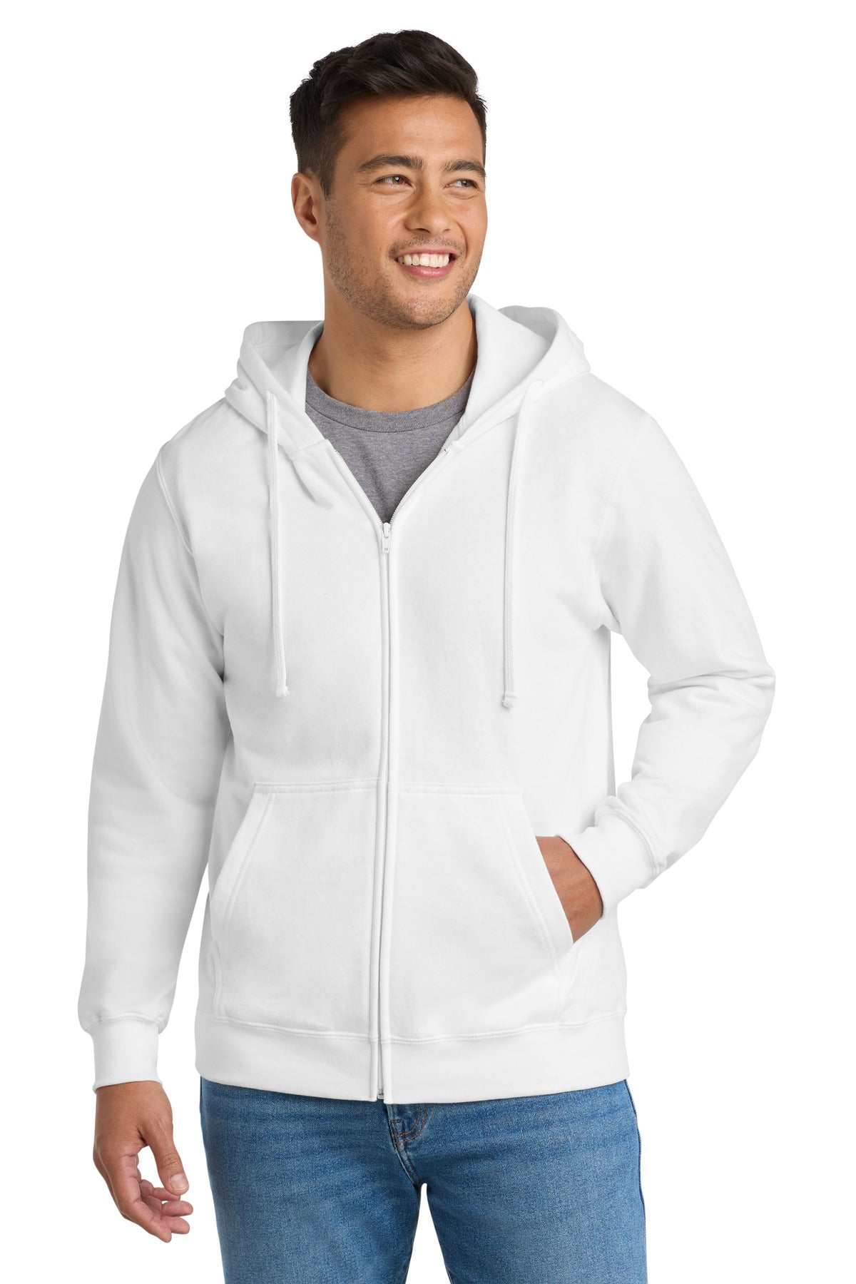 Port & Co Fan Favorite Fleece Full-Zip Hooded Sweatshirt. PC850ZH - White