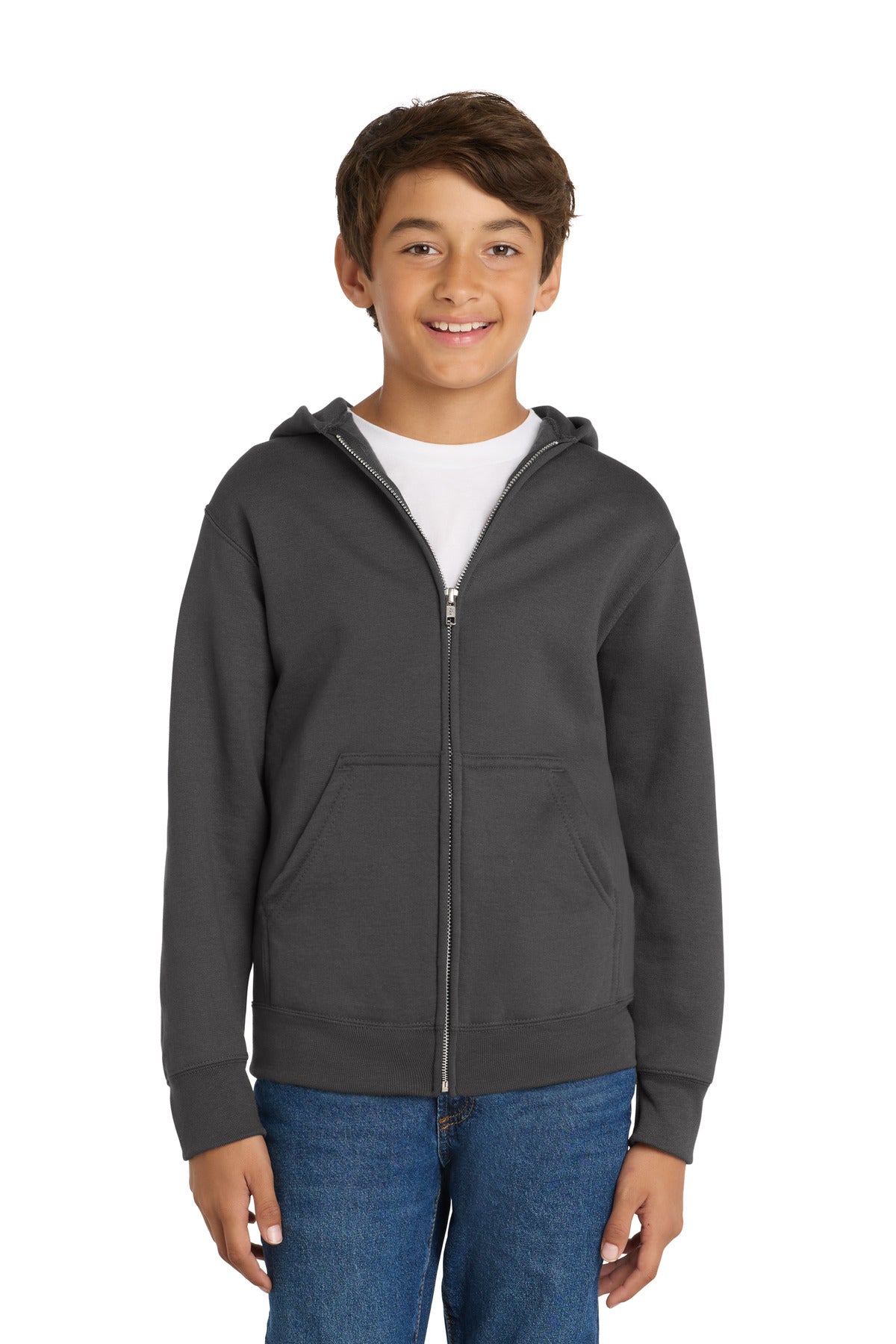 Port & Co Youth Core Fleece Full-Zip Hooded Sweatshirt