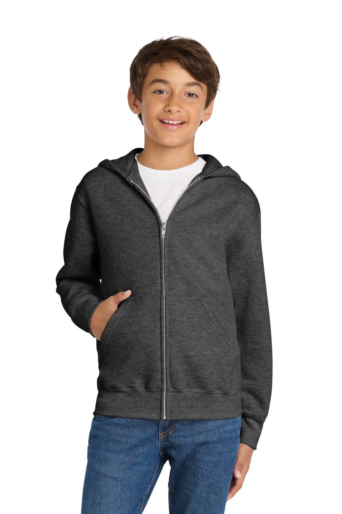 Port & Co Youth Core Fleece Full-Zip Hooded Sweatshirt