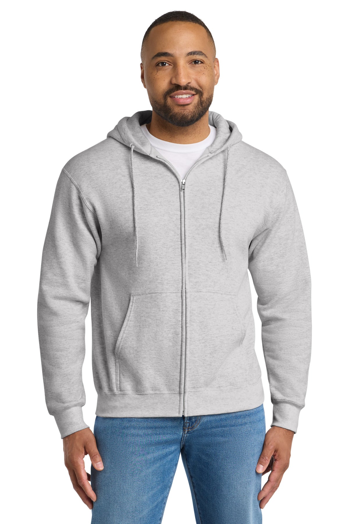 Port & Co Tall Essential Fleece Full-Zip Hooded Sweatshirt. PC90ZHT - Ash