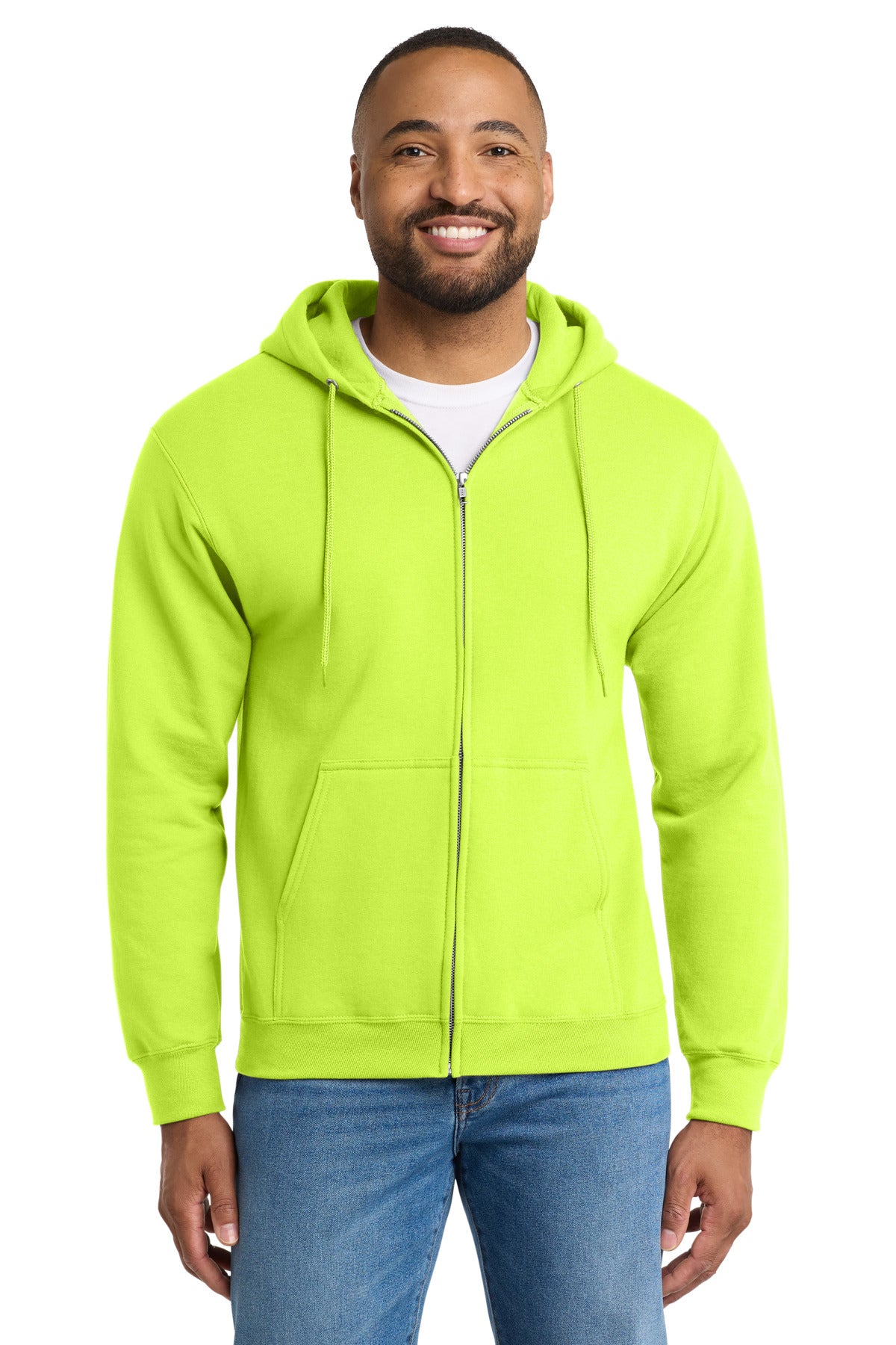 Port & Co Tall Essential Fleece Full-Zip Hooded Sweatshirt. PC90ZHT - Safety Green