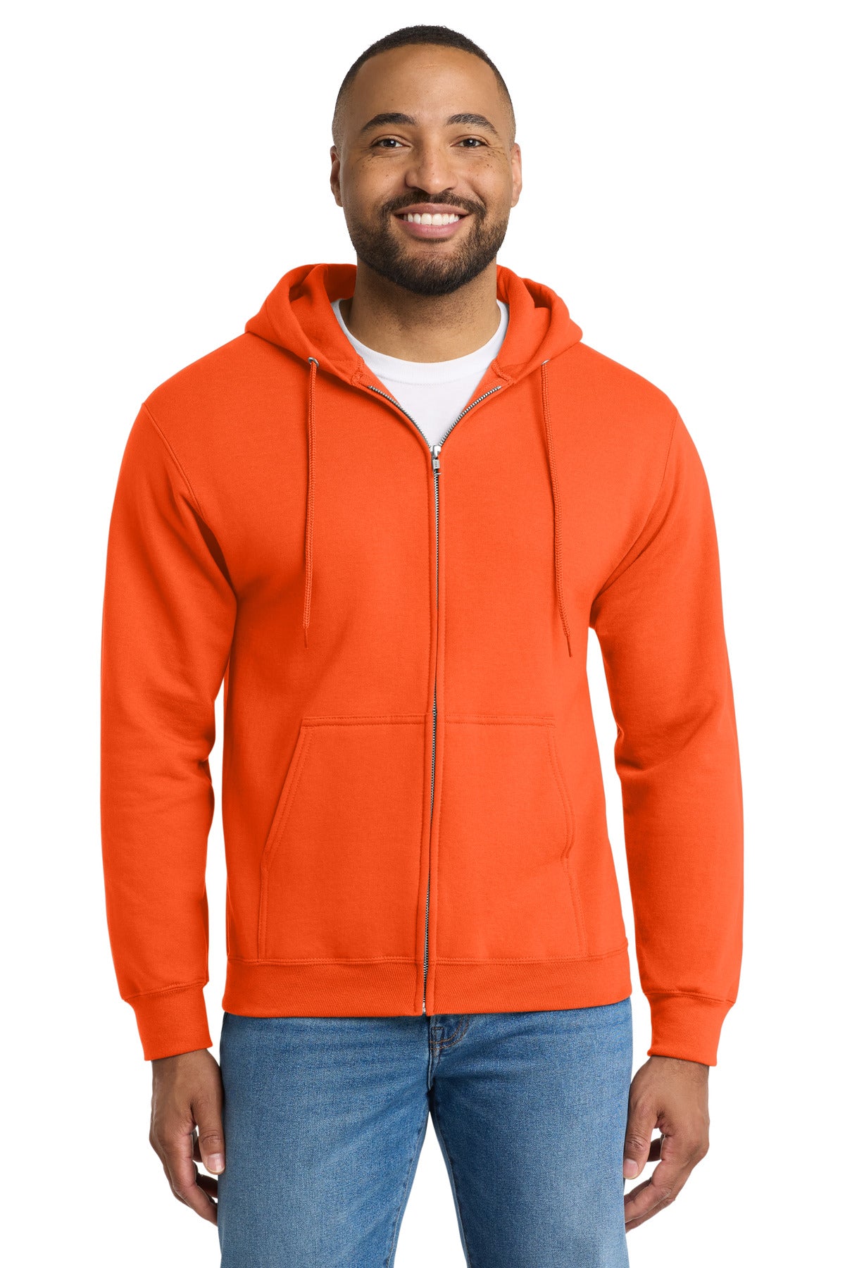 Port & Co Tall Essential Fleece Full-Zip Hooded Sweatshirt. PC90ZHT - Safety Orange