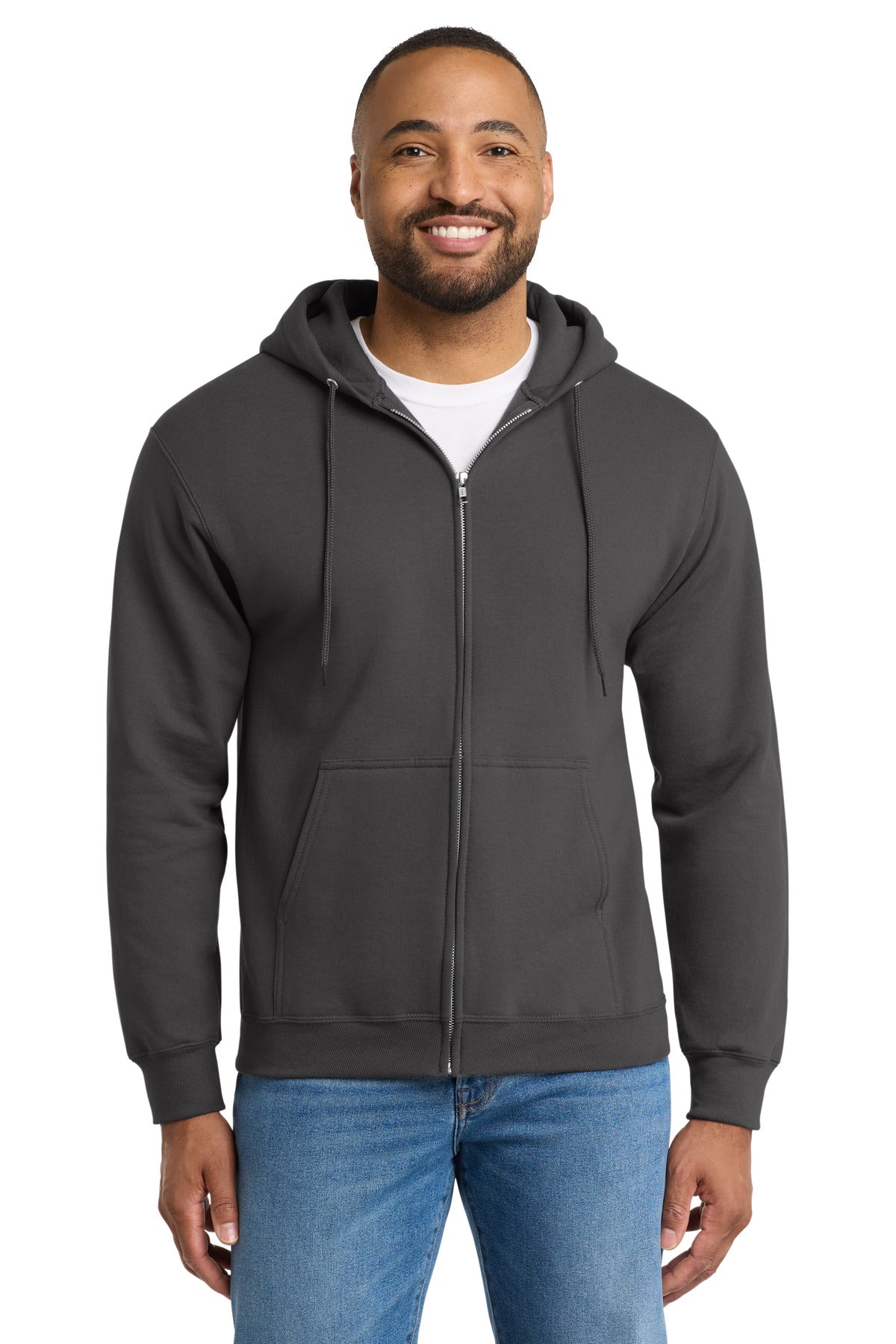 Port & Co Essential Fleece Full-Zip Hooded Sweatshirt.  PC90ZH - Charcoal