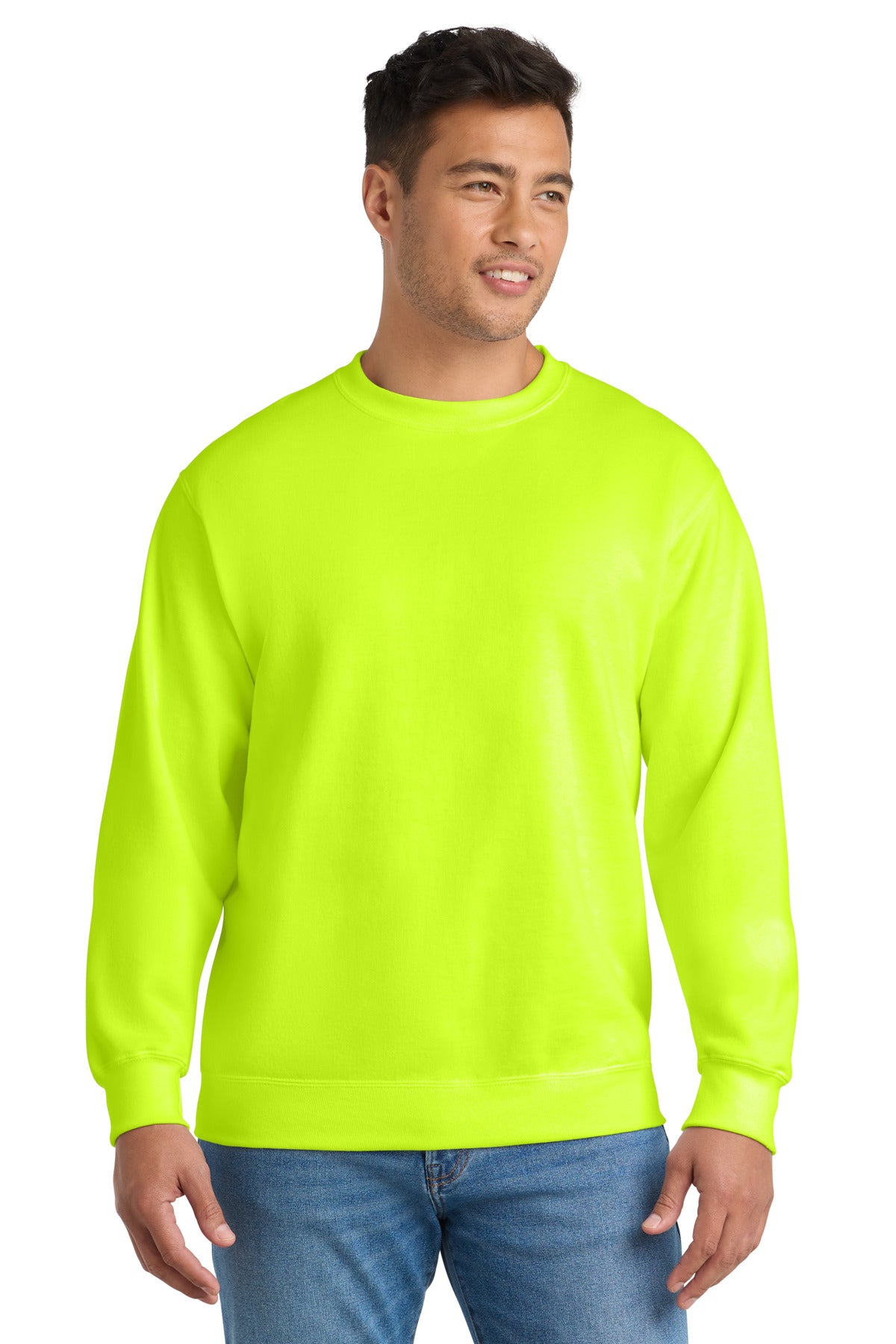 Port & Co Essential Fleece Crewneck Sweatshirt.  PC90 - Safety Green