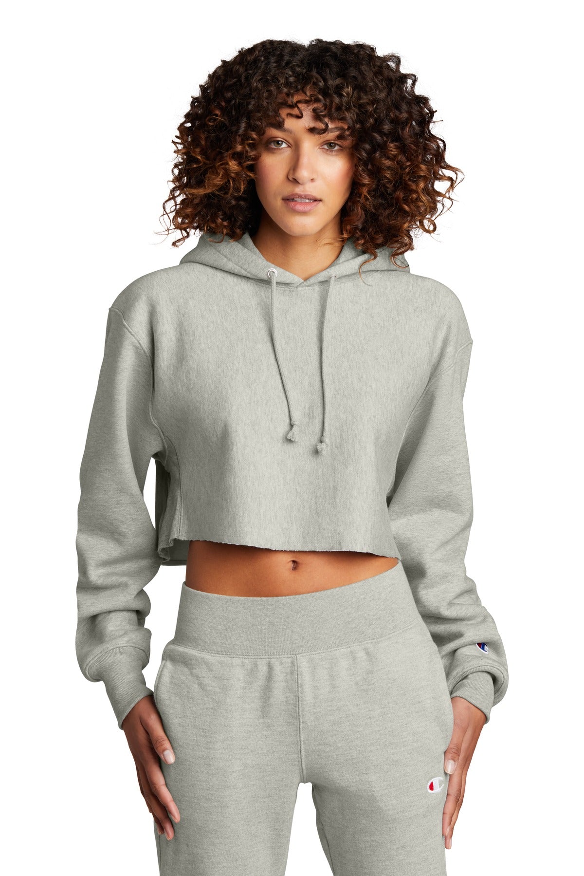 Champion   Women's Reverse Weave   Cropped Cut-Off Hooded Sweatshirt RW01W - Oxford Grey