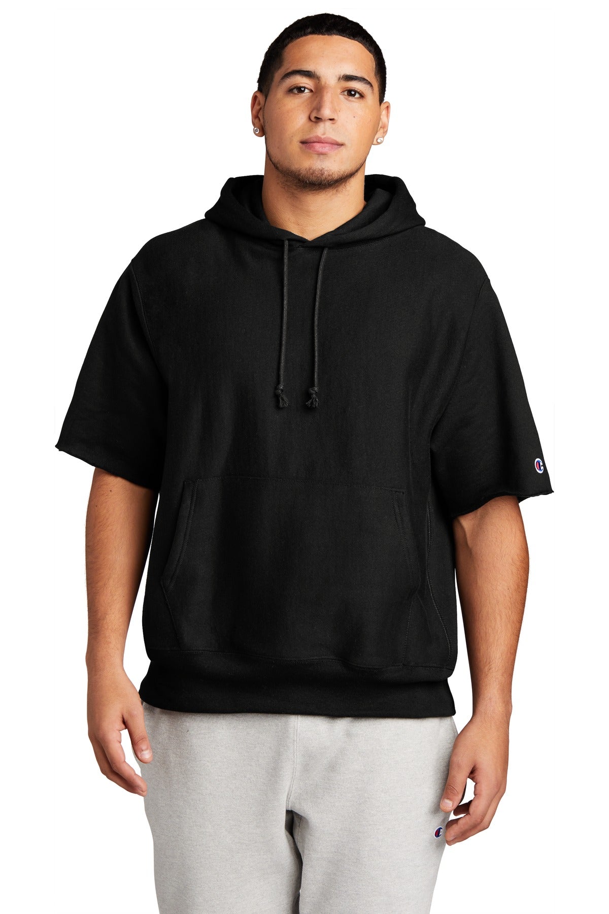 Champion   Reverse Weave   Short Sleeve Hooded Sweatshirt S101SS - Black
