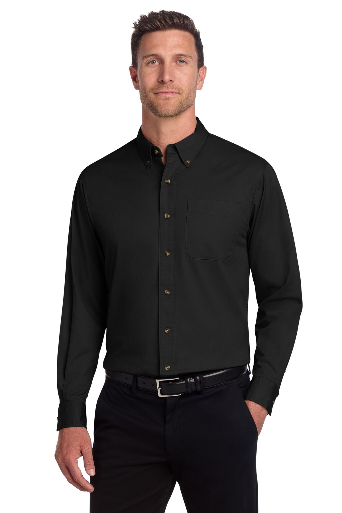 Port Authority Long Sleeve Twill Shirt.  S600T - Black
