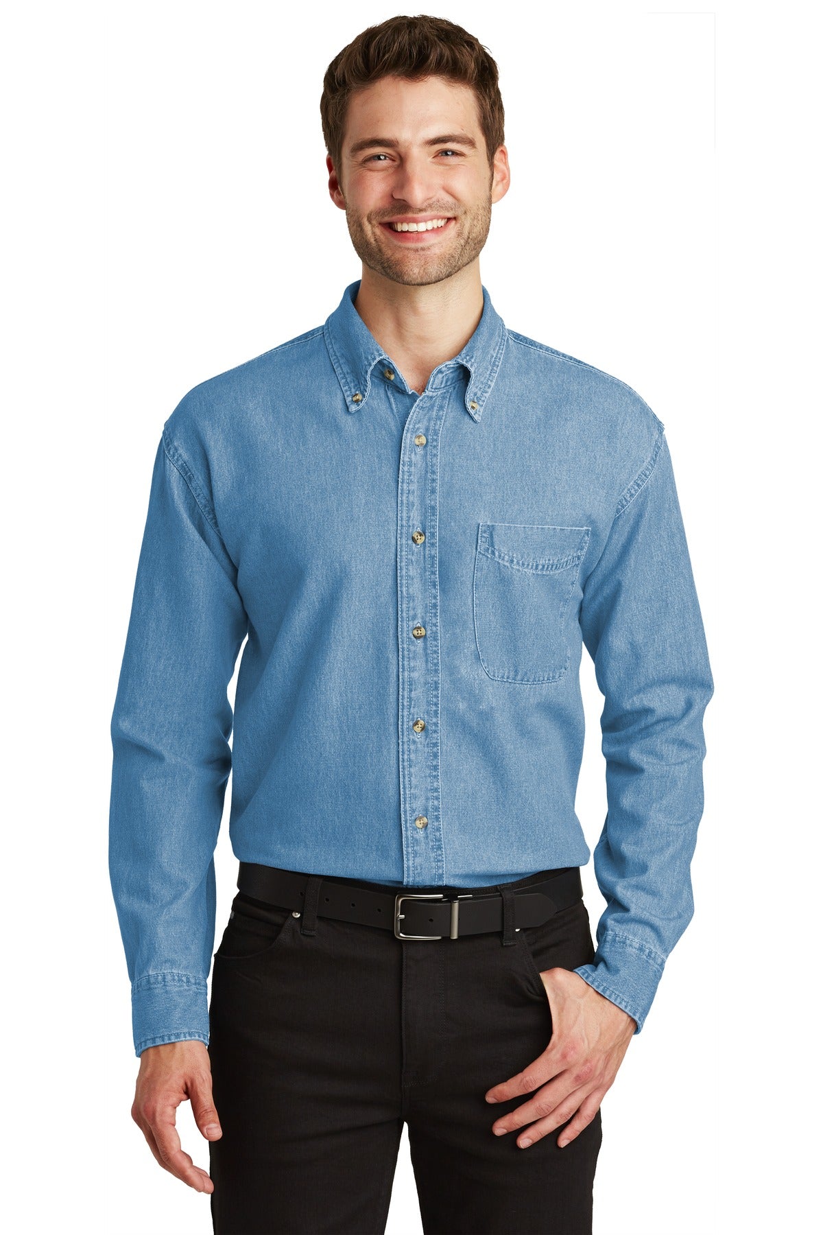 Port Authority Long Sleeve Denim Shirt. S600 - Faded Denim