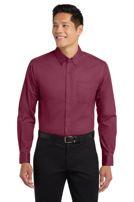 Port Authority Extended Size Long Sleeve Easy Care Shirt S608ES - Burgundy/ Light Stone