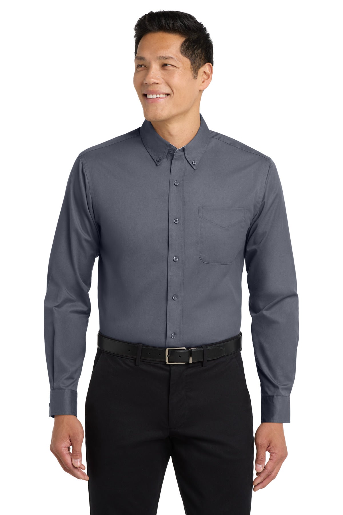 Port Authority Long Sleeve Easy Care Shirt S608 - Steel Grey/ Light Stone