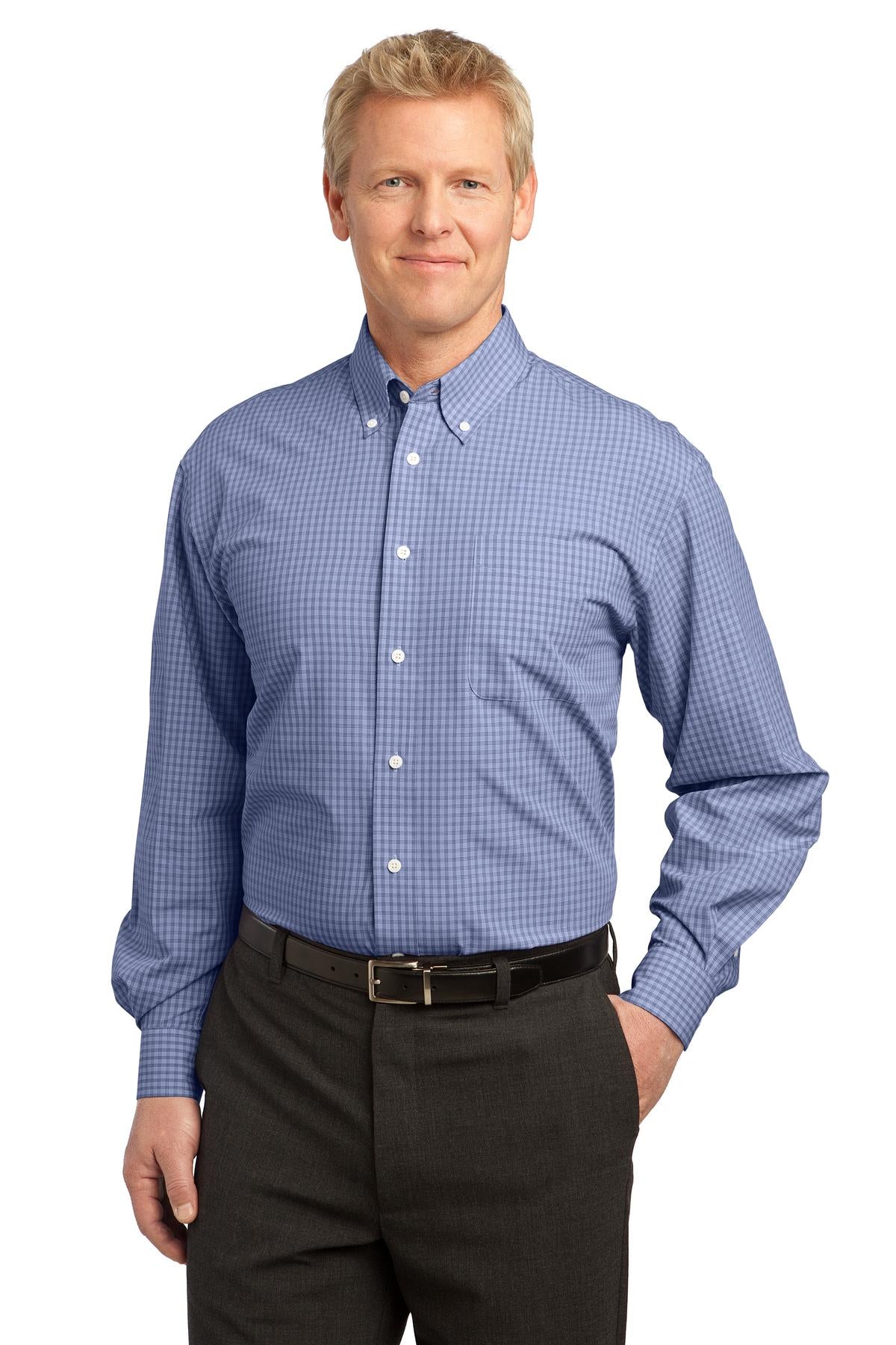 Port Authority Plaid Pattern Easy Care Shirt. S639 - Navy